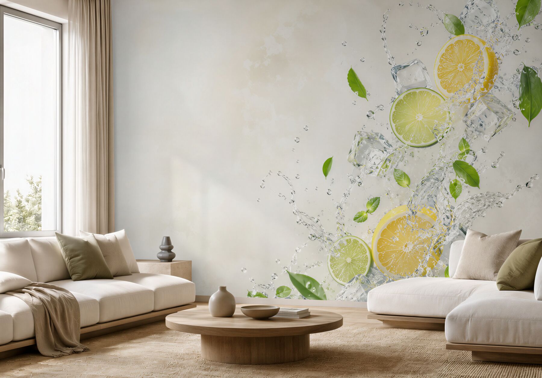 Fototapeta cytryny i limonki z lodem w rozbryzgach wody do kuchni?v23