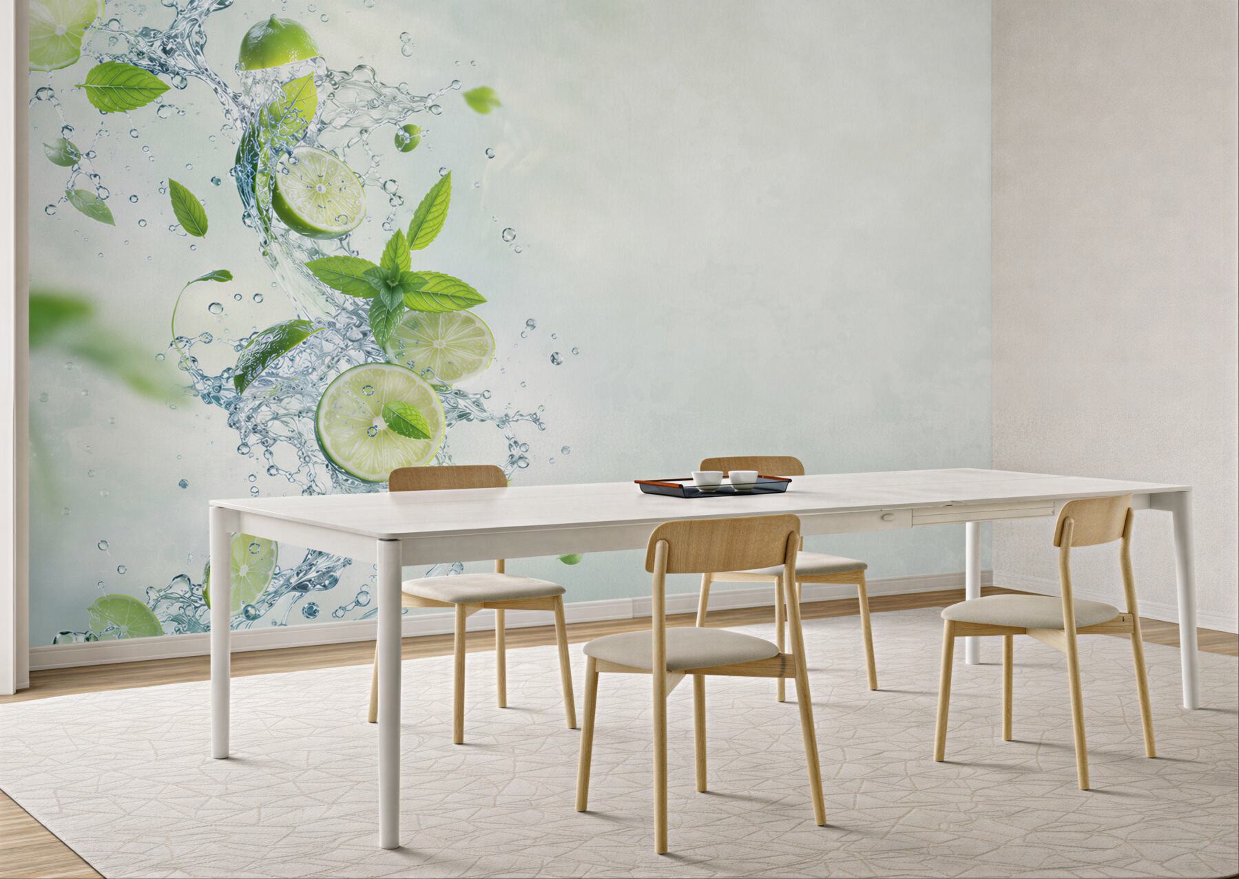 Fototapeta limonki z miętą w rozbryzgach wody świeża do kuchni?v23