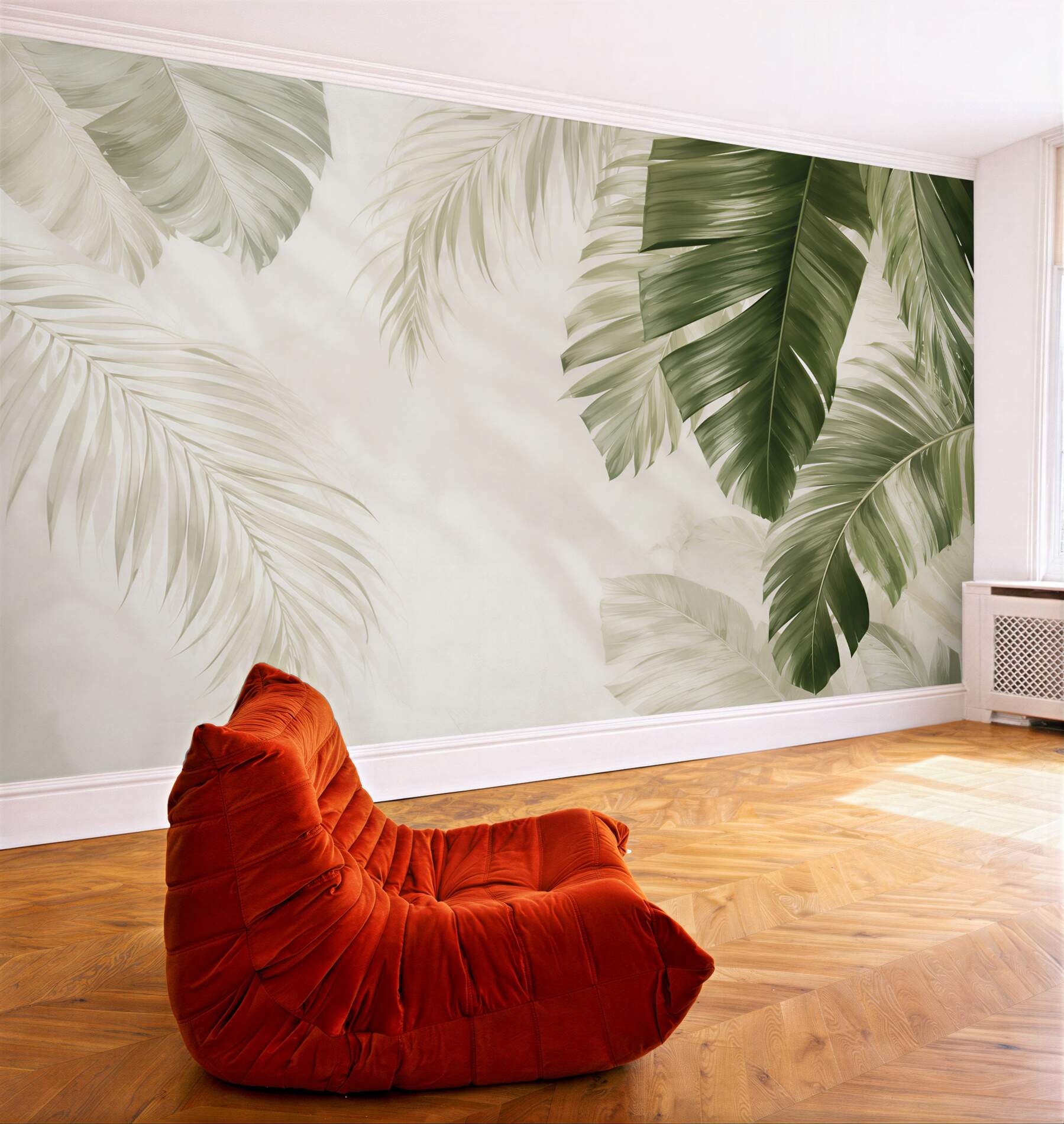 Fototapeta liście palmowe zielone na jasnym tle elegancka tropikalna?v23