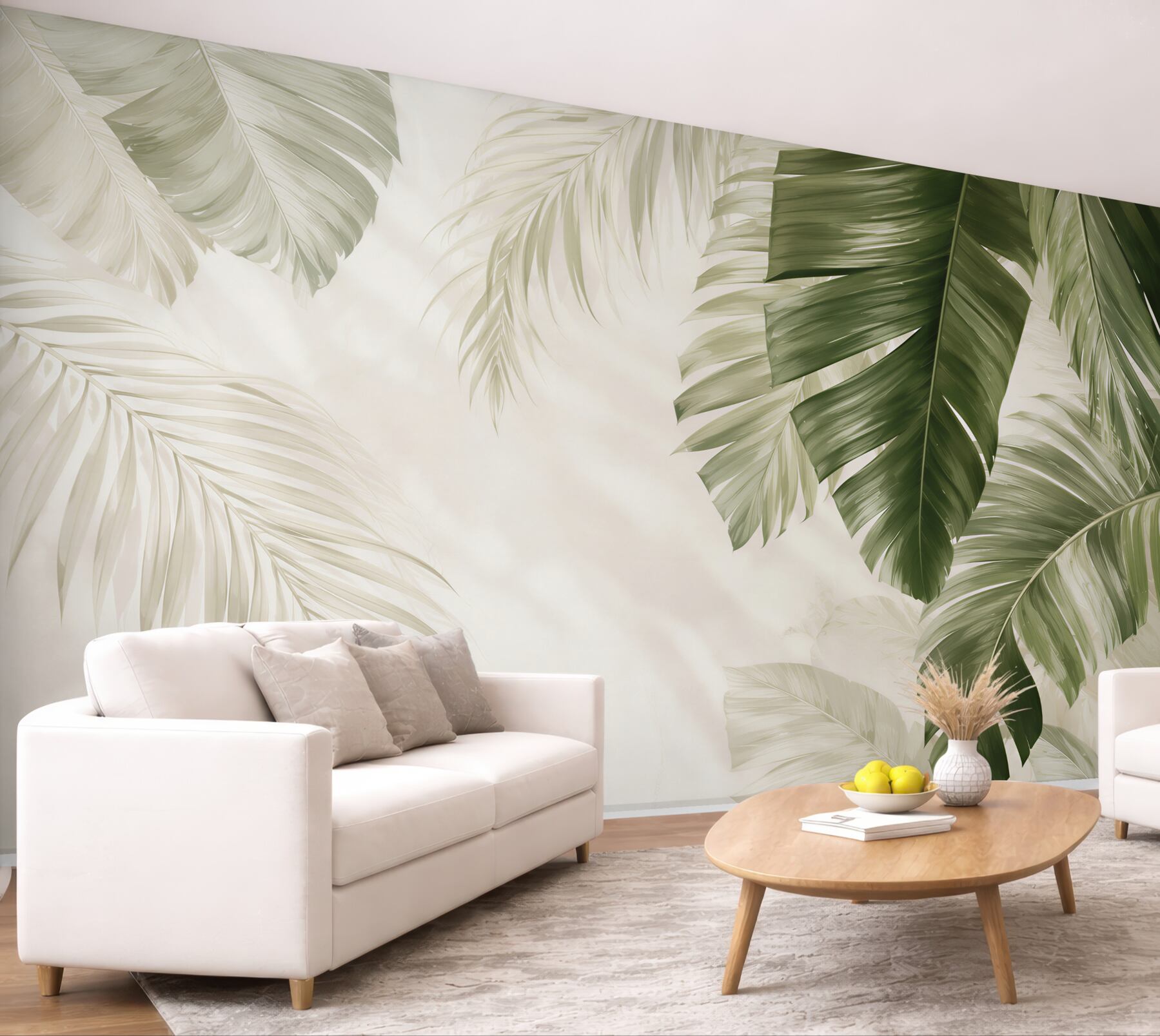 Fototapeta liście palmowe zielone na jasnym tle elegancka tropikalna?v23
