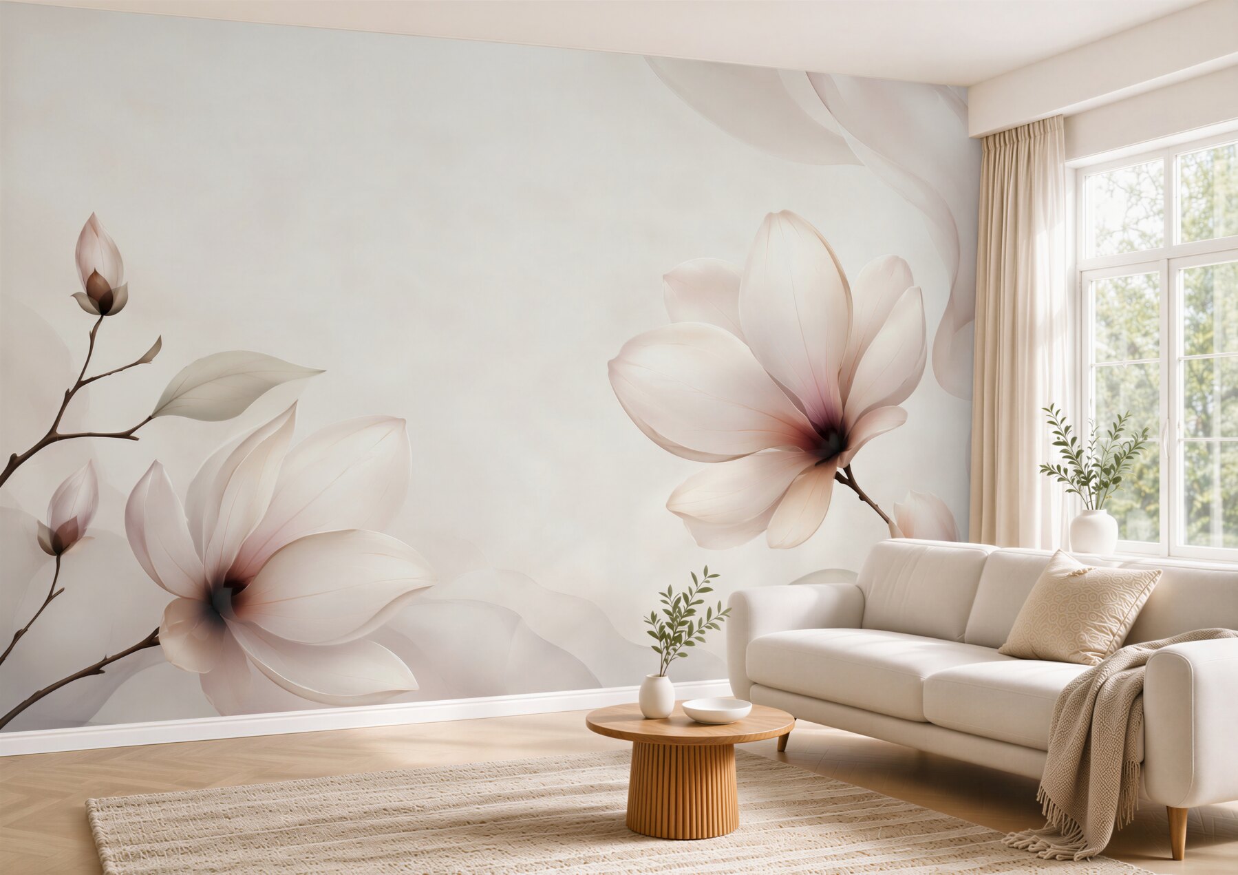 Fototapeta magnolie pudrowy róż subtelne kwiaty do sypialni?v23