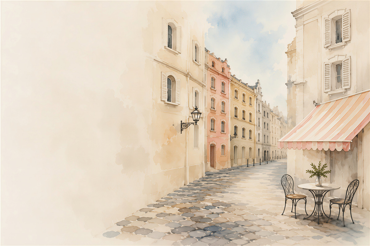 Fototapeta pastelowa uliczka z kawiarenką romantyczne miasto