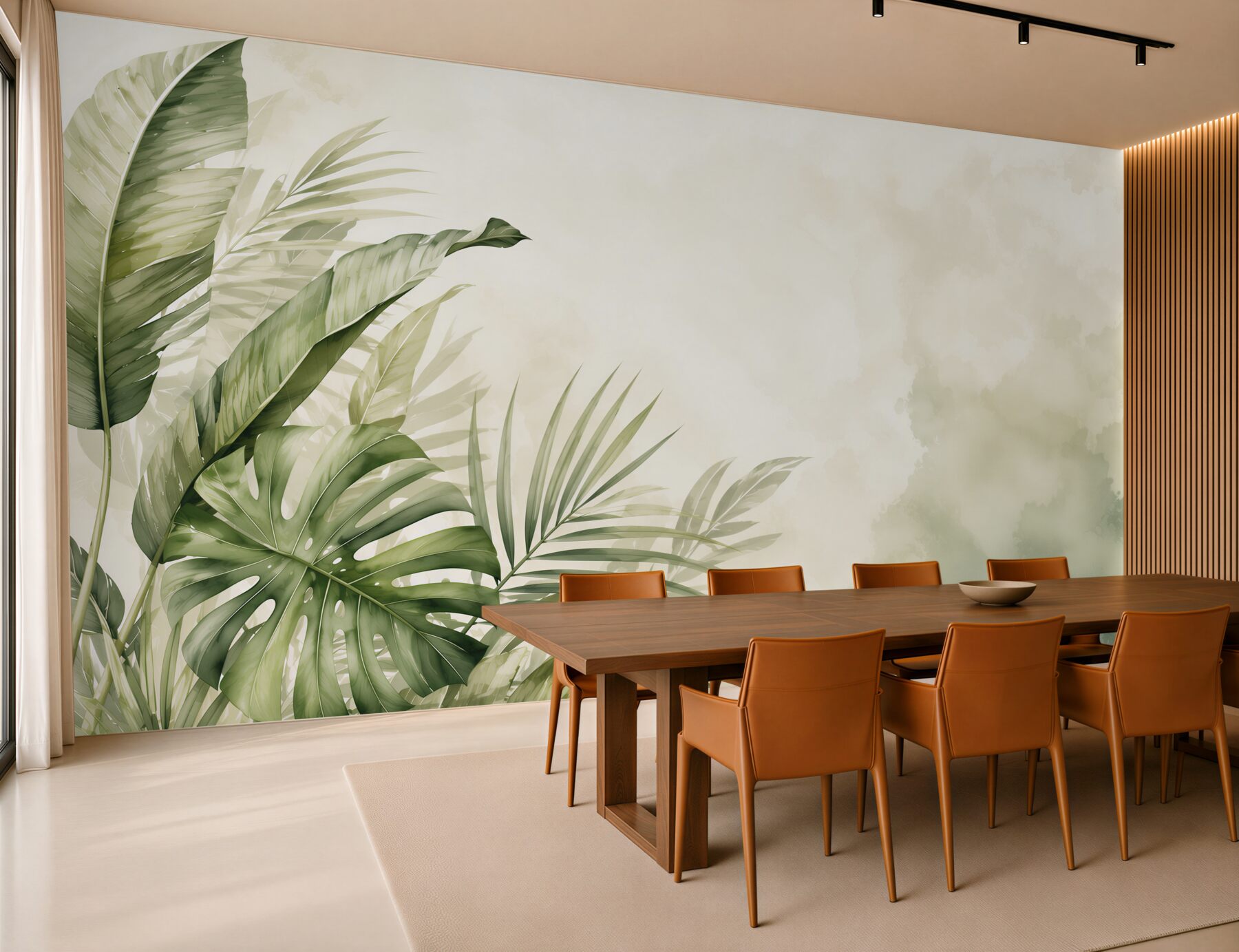 Fototapeta zielone liście tropikalne monstera i palma na jasnym tle?v23