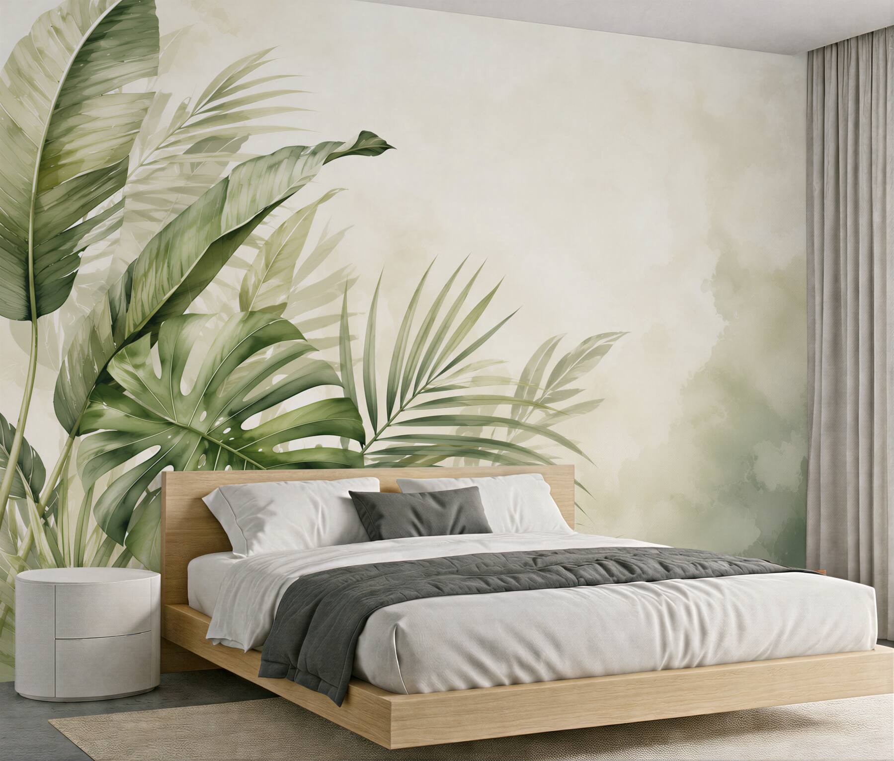 Fototapeta zielone liście tropikalne monstera i palma na jasnym tle?v23