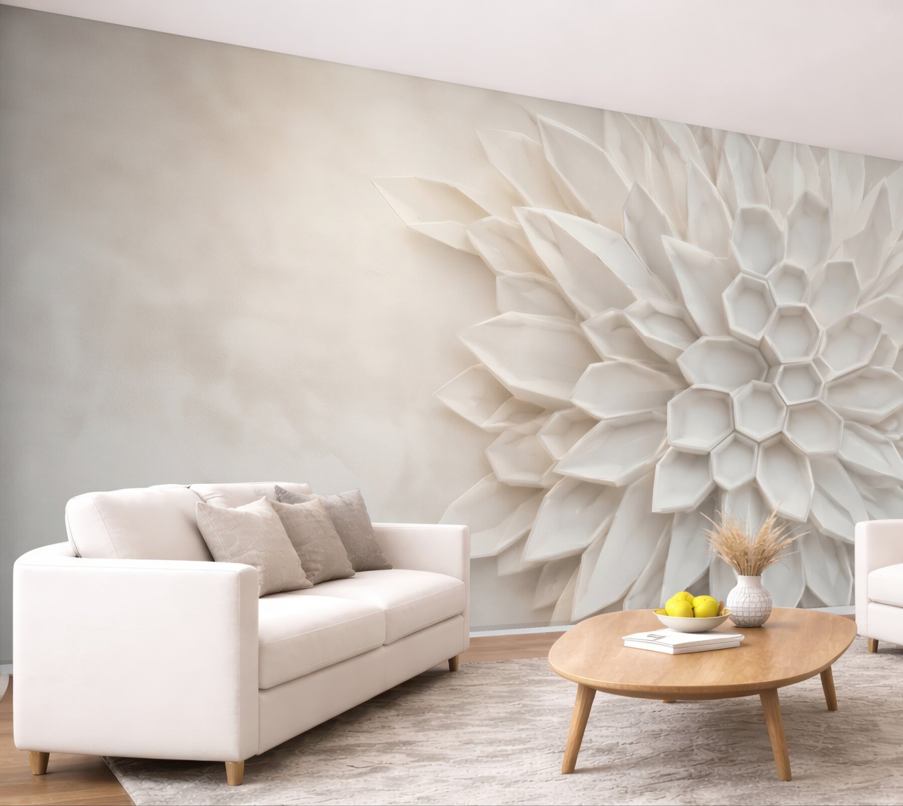 Fototapeta geometryczny kwiat 3D kremowy nowoczesny?v23