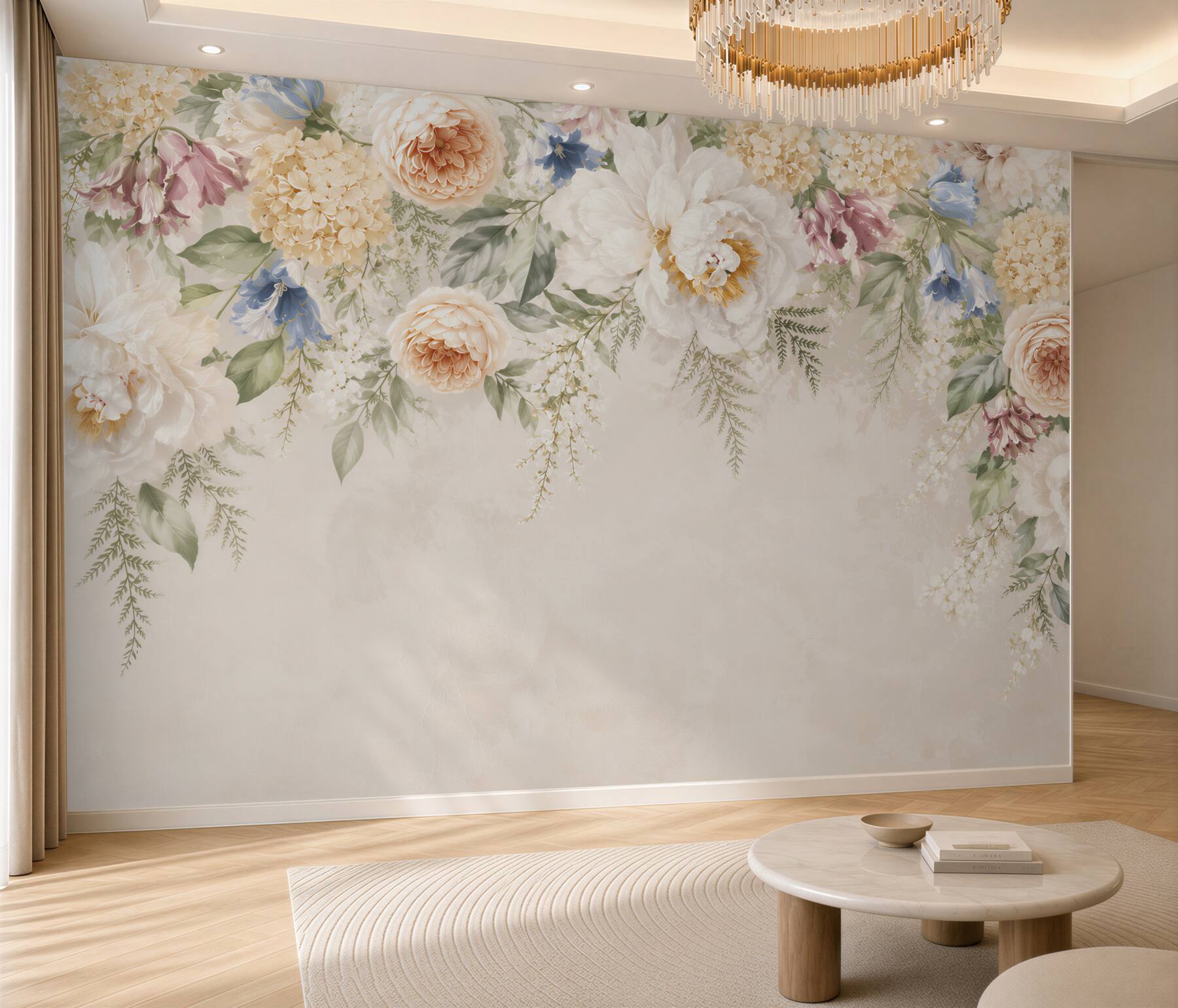 Fototapeta pastelowe kwiaty piwonie i hortensje eleganckie?v23