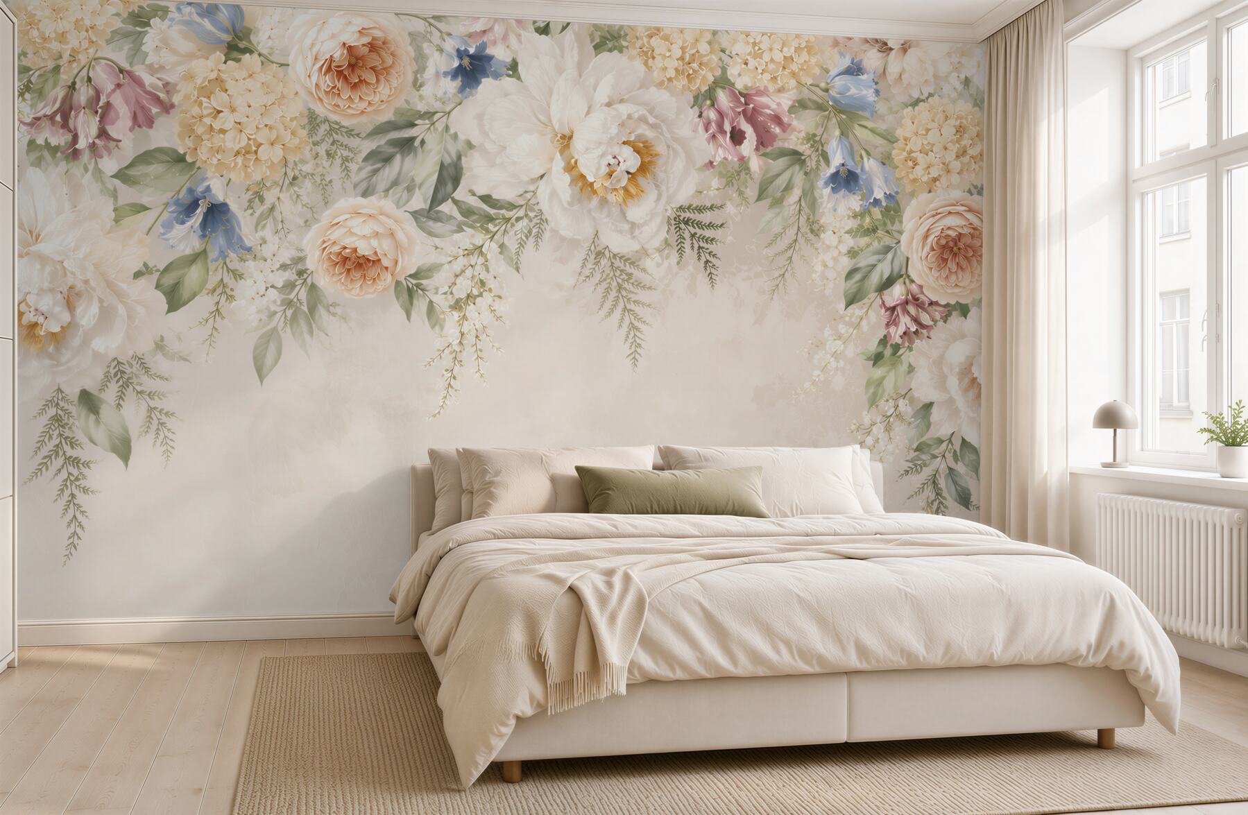 Fototapeta pastelowe kwiaty piwonie i hortensje eleganckie?v23