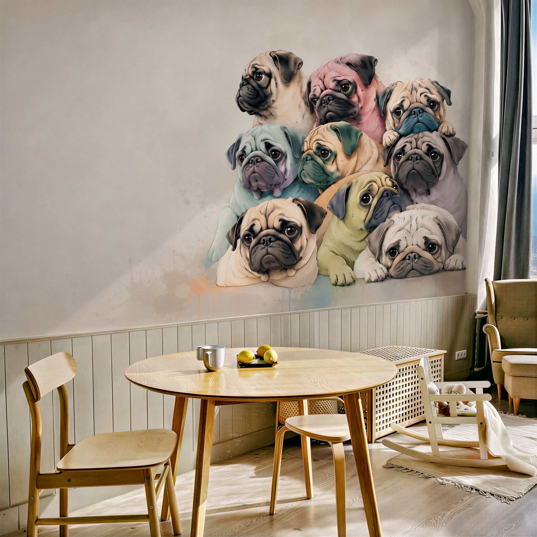 Fototapeta kolorowe mopsy urocze psy do pokoju dziecka?v23