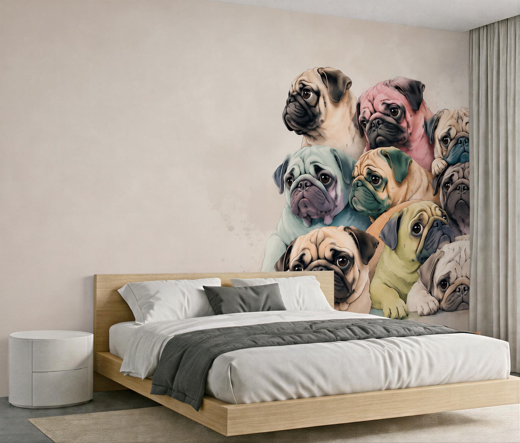 Fototapeta kolorowe mopsy urocze psy do pokoju dziecka?v23
