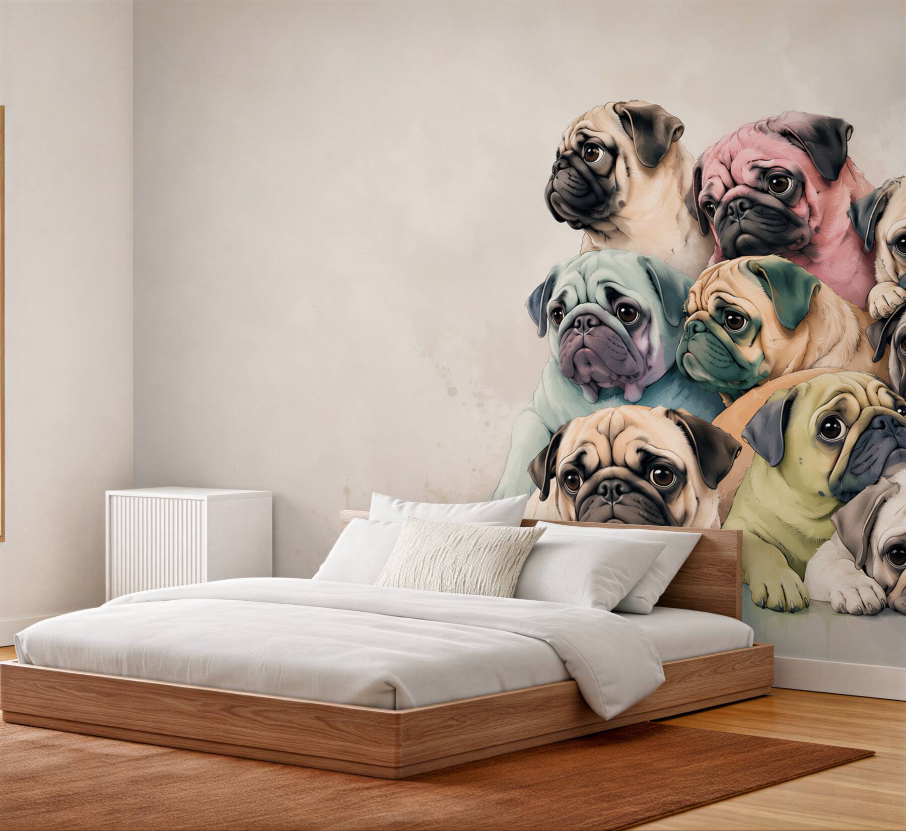 Fototapeta kolorowe mopsy urocze psy do pokoju dziecka?v23