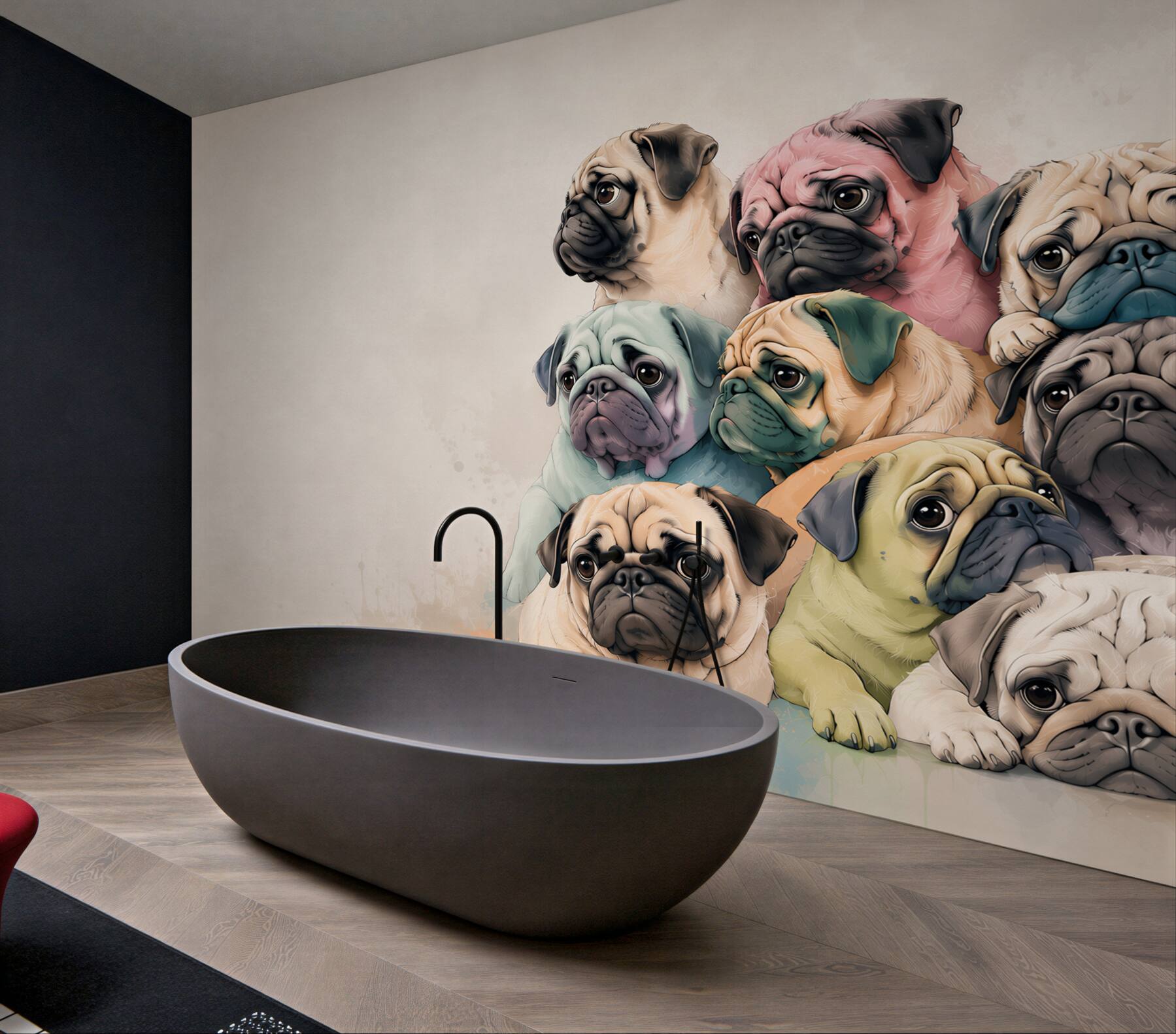 Fototapeta kolorowe mopsy urocze psy do pokoju dziecka?v23