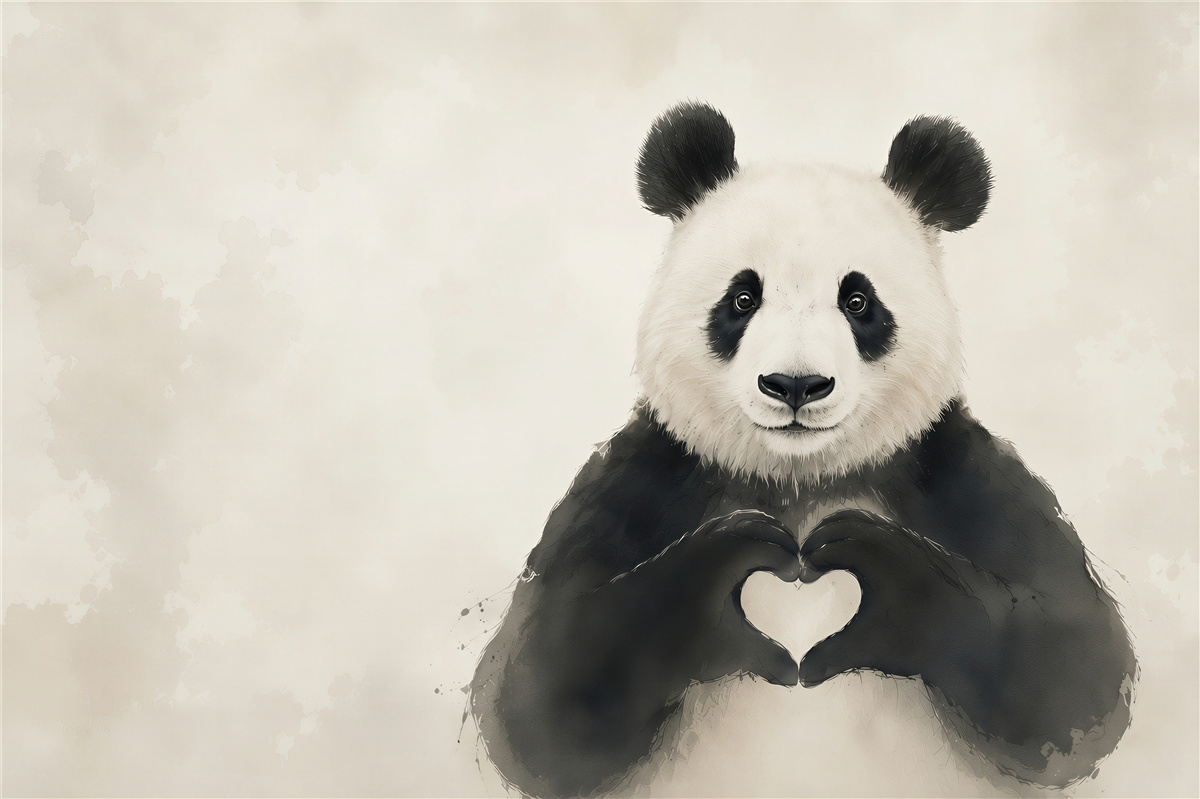 Fototapeta panda z sercem minimalistyczna do pokoju dziecka