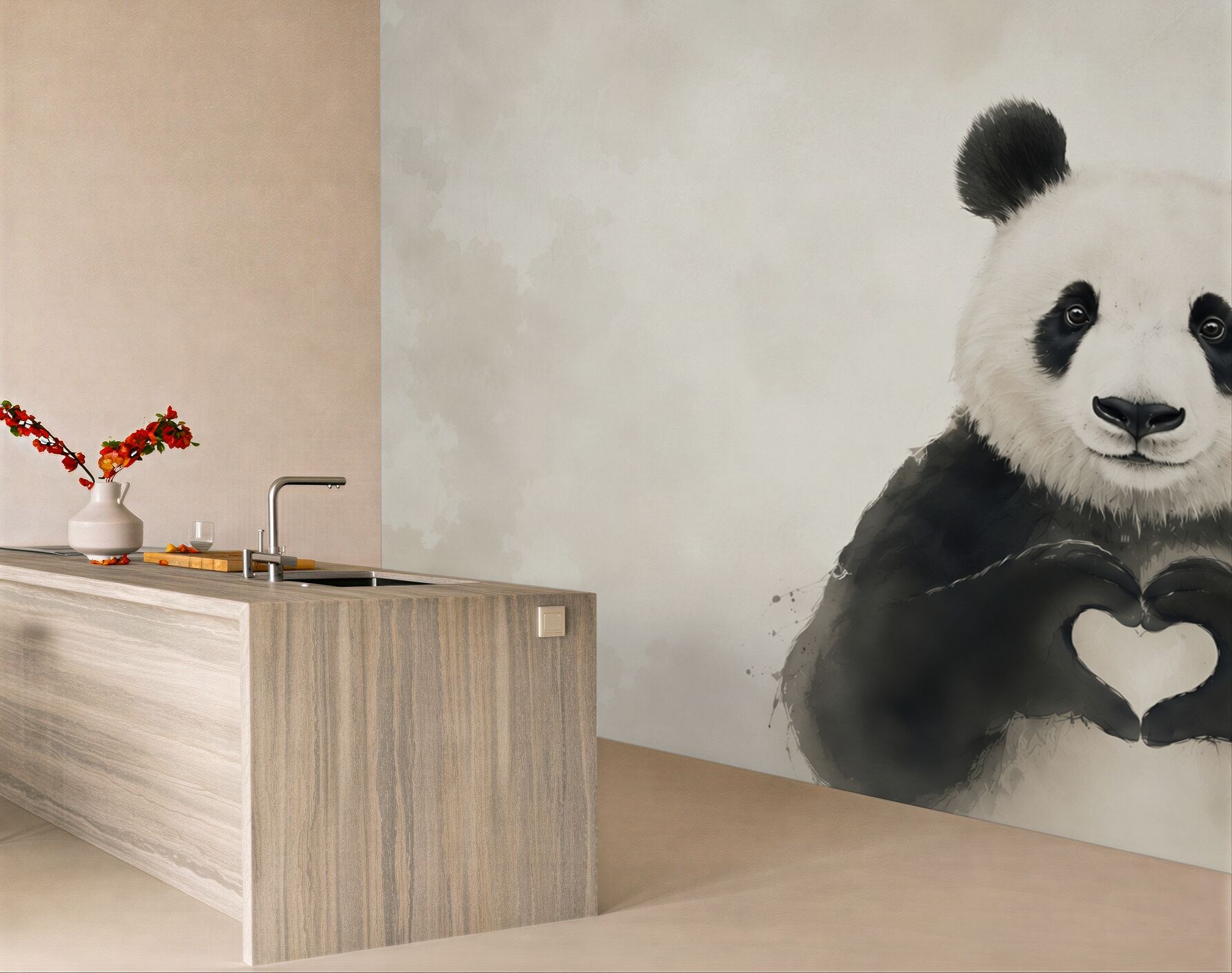 Fototapeta panda z sercem minimalistyczna do pokoju dziecka?v23