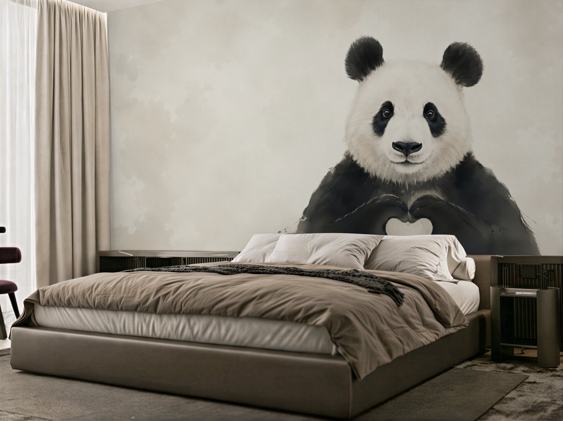 Fototapeta panda z sercem minimalistyczna do pokoju dziecka?v23