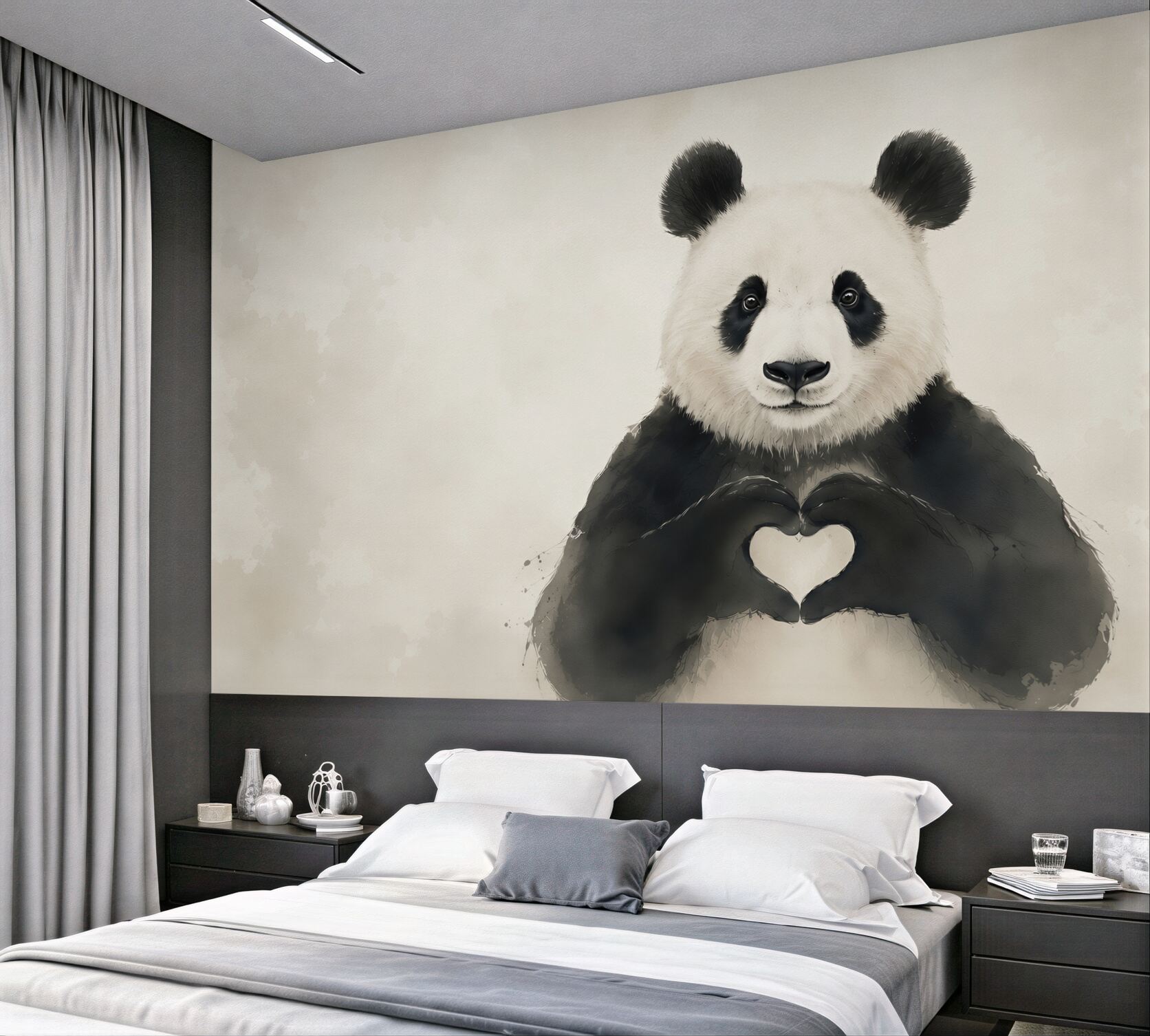 Fototapeta panda z sercem minimalistyczna do pokoju dziecka?v23