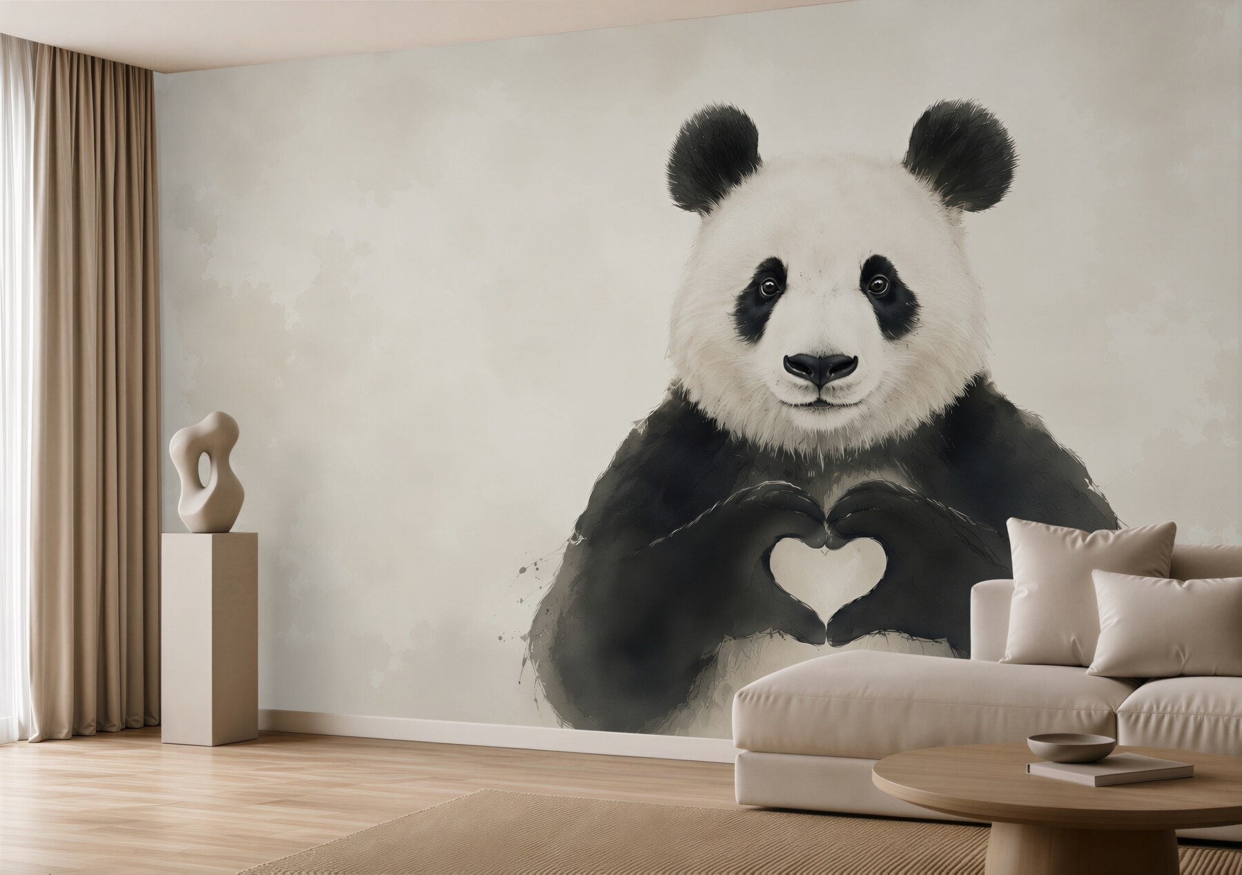 Fototapeta panda z sercem minimalistyczna do pokoju dziecka?v23