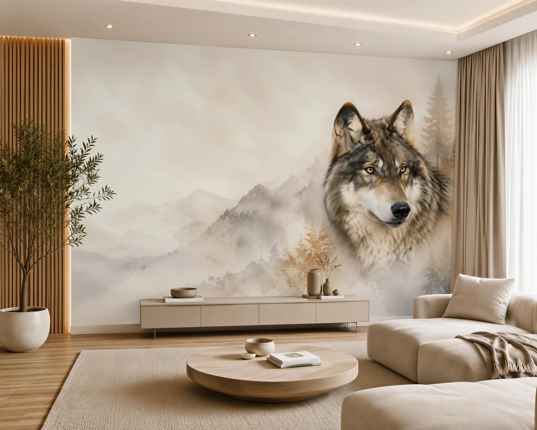 Fototapeta wilk w górach we mgle leśny krajobraz?v23