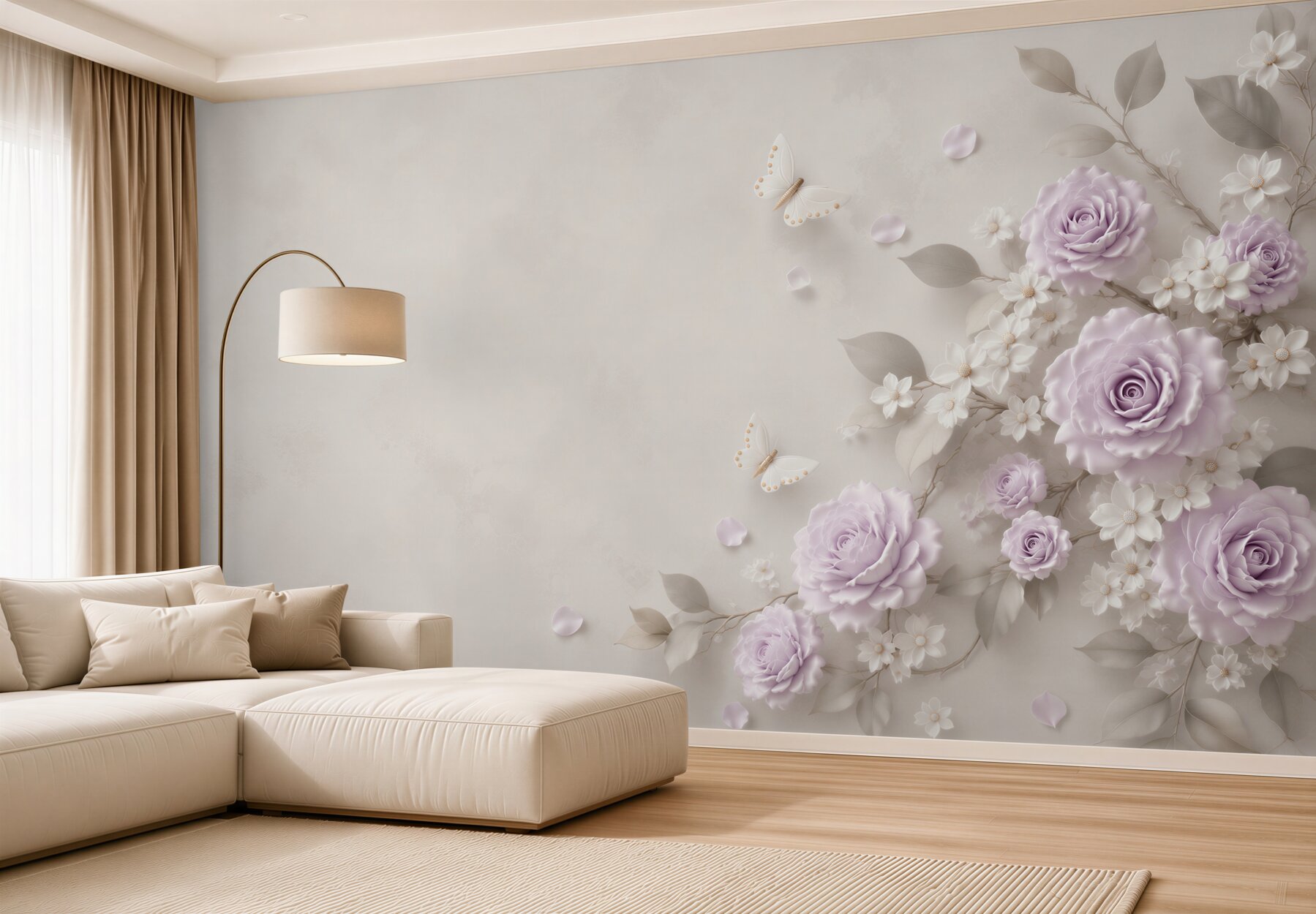 Fototapeta pastelowe róże z motylami elegancka do sypialni?v23