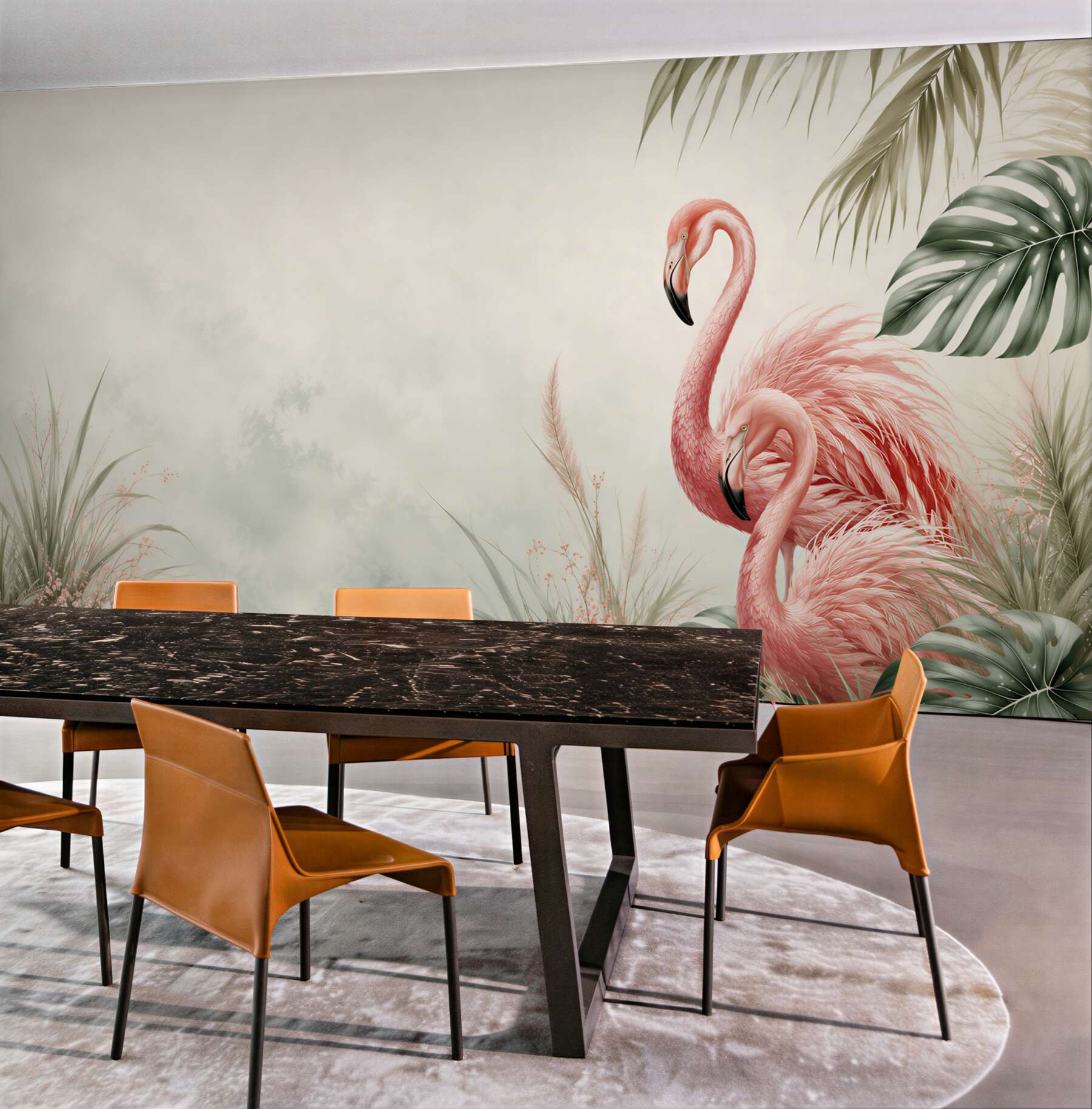 Fototapeta różowe flamingi nad wodą w tropikalnym stylu?v23