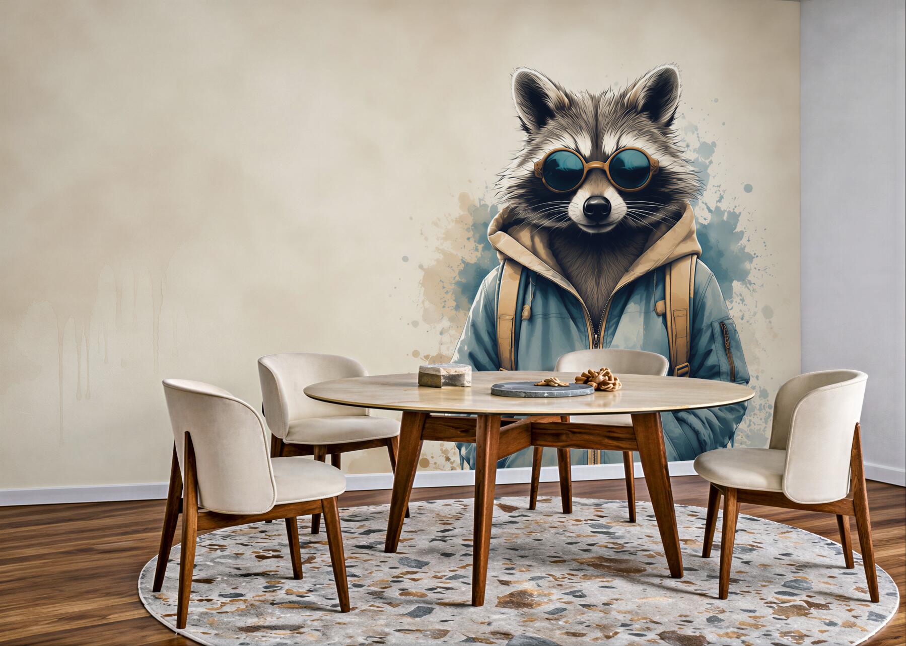Fototapeta szop pracz w okularach i bluzie nowoczesna ilustracja?v23