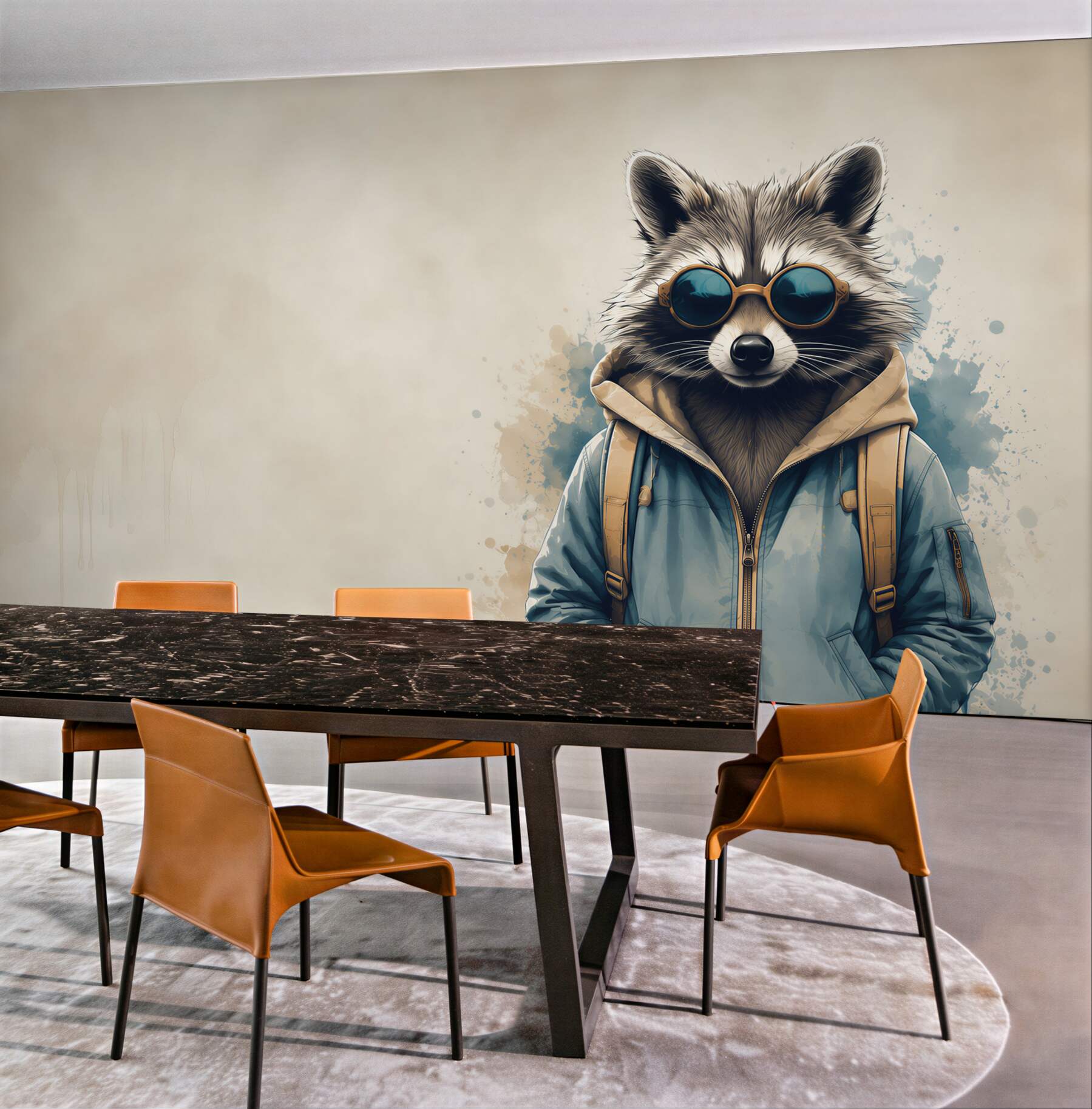 Fototapeta szop pracz w okularach i bluzie nowoczesna ilustracja?v23