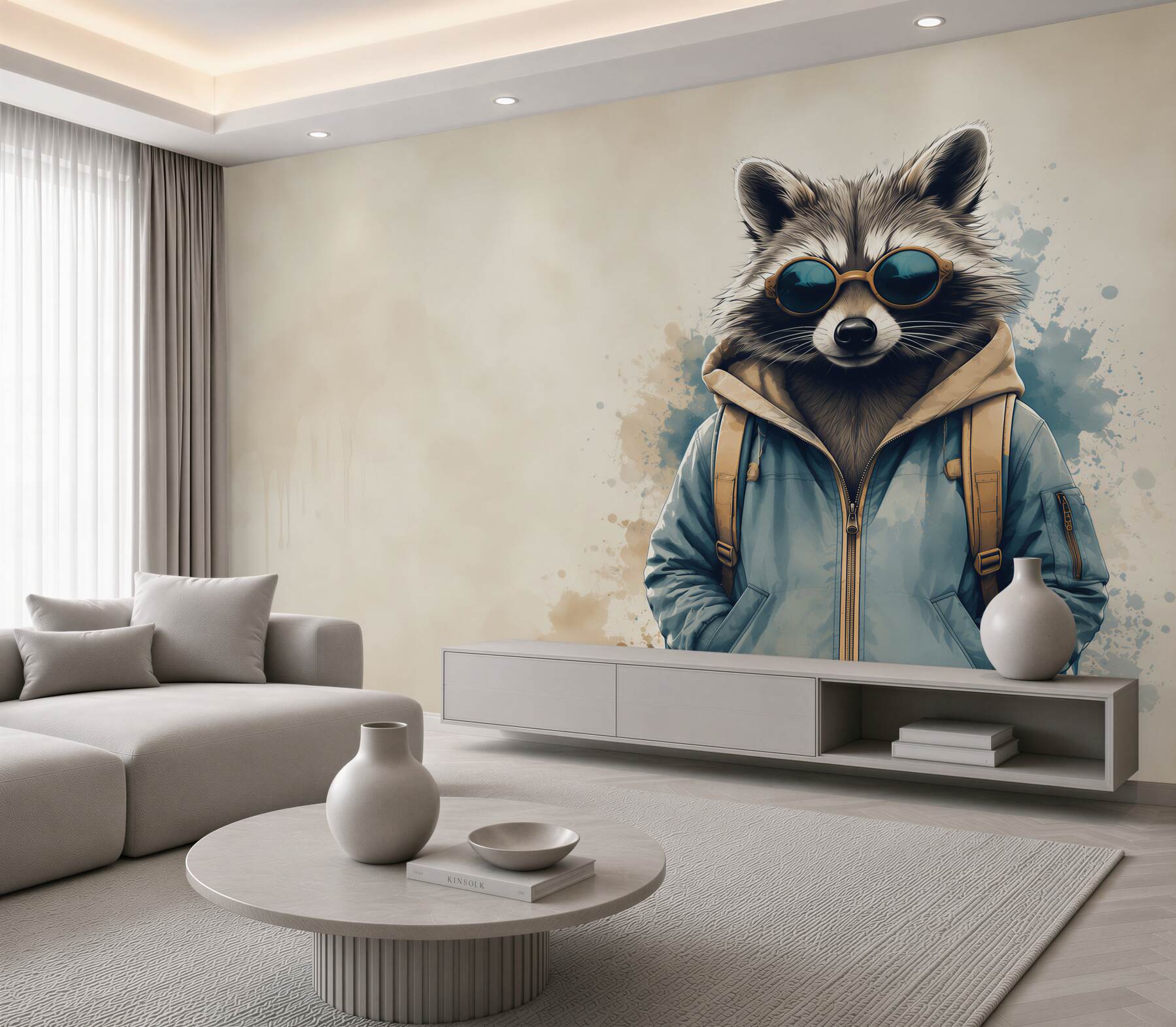 Fototapeta szop pracz w okularach i bluzie nowoczesna ilustracja?v23