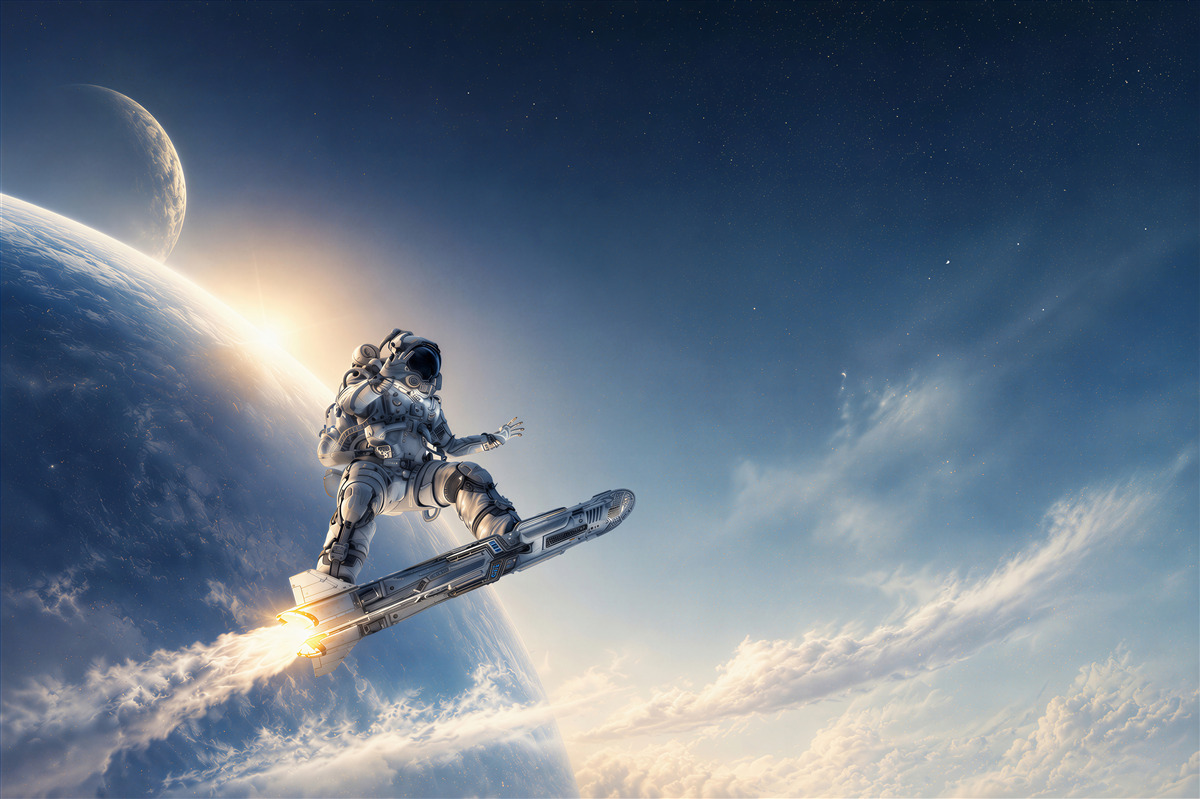 Fototapeta astronauta na rakiecie w kosmosie futurystyczna przygoda