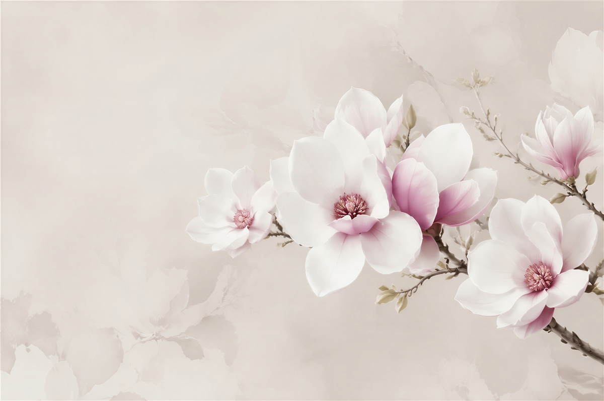 Fototapeta magnolie biało różowe na gałęzi elegancka