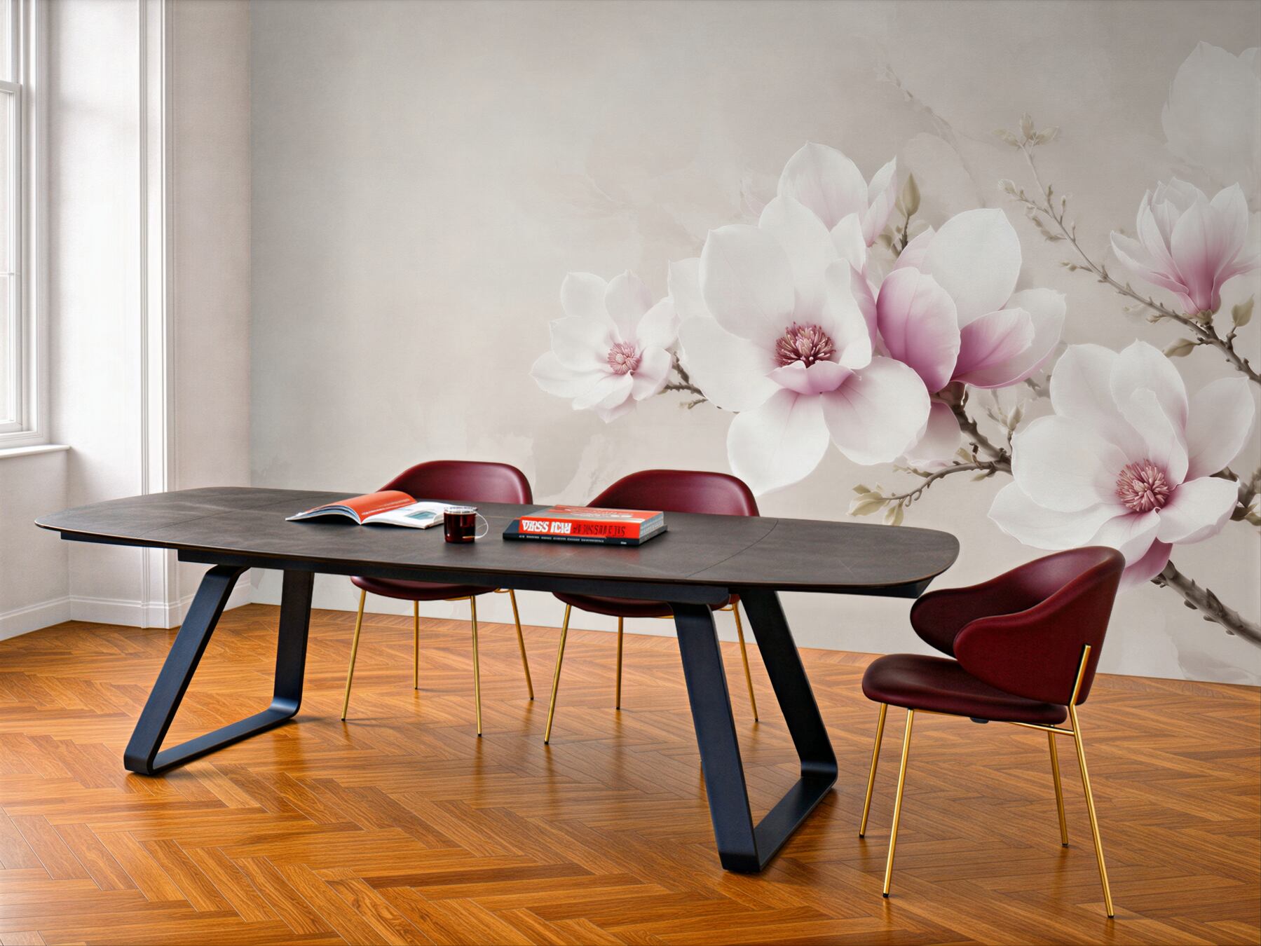 Fototapeta magnolie biało różowe na gałęzi elegancka?v23