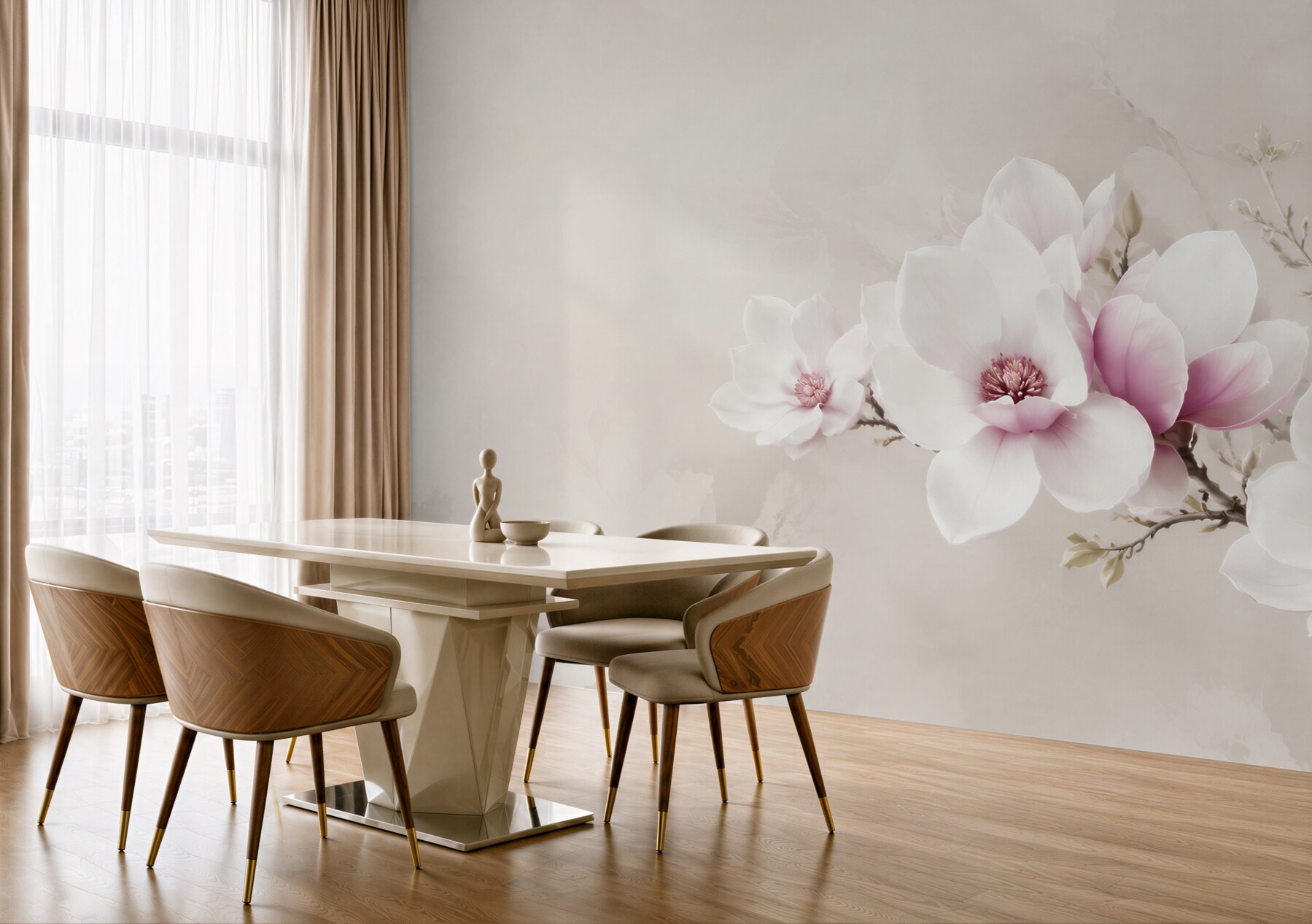 Fototapeta magnolie biało różowe na gałęzi elegancka?v23