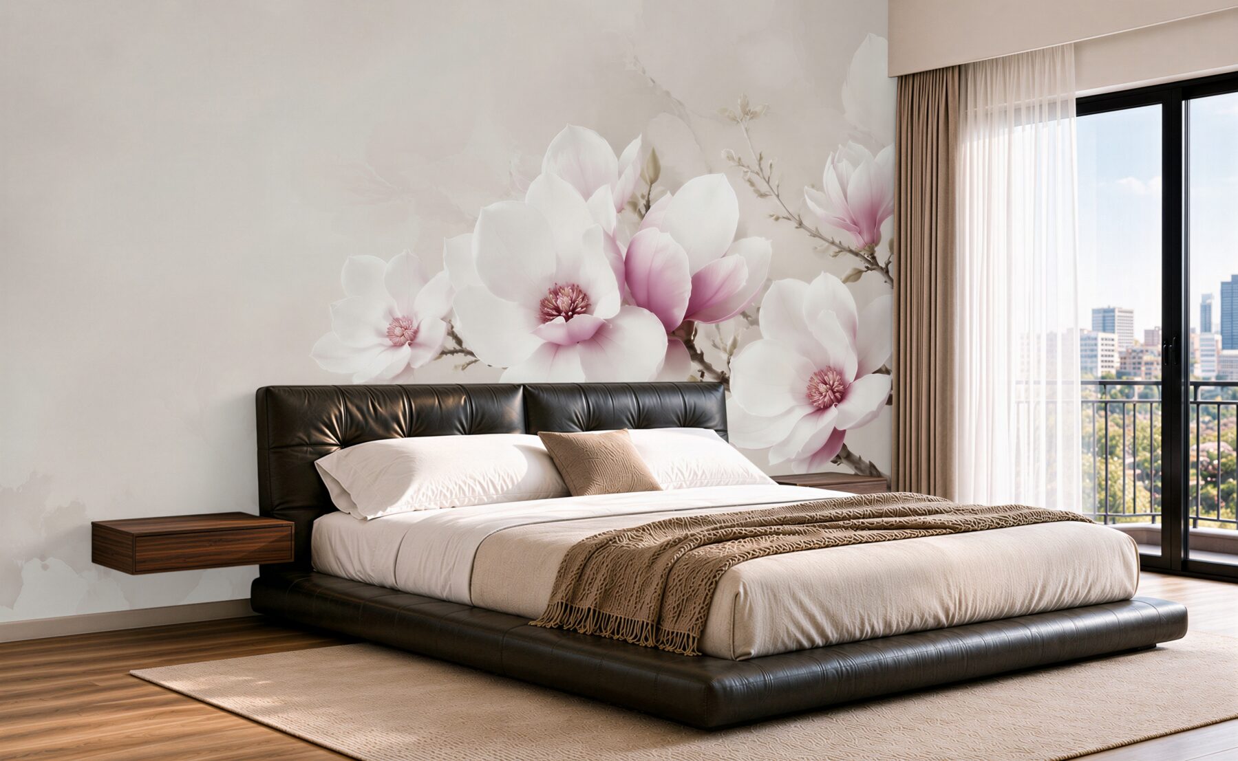 Fototapeta magnolie biało różowe na gałęzi elegancka?v23