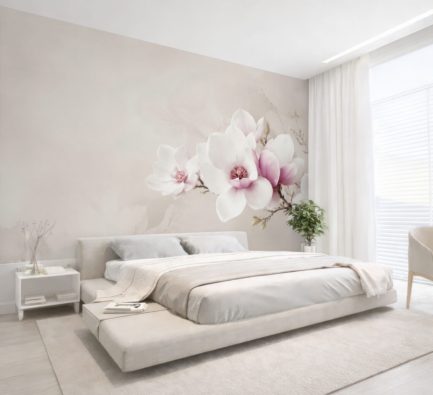 Fototapeta magnolie biało różowe na gałęzi elegancka?v23