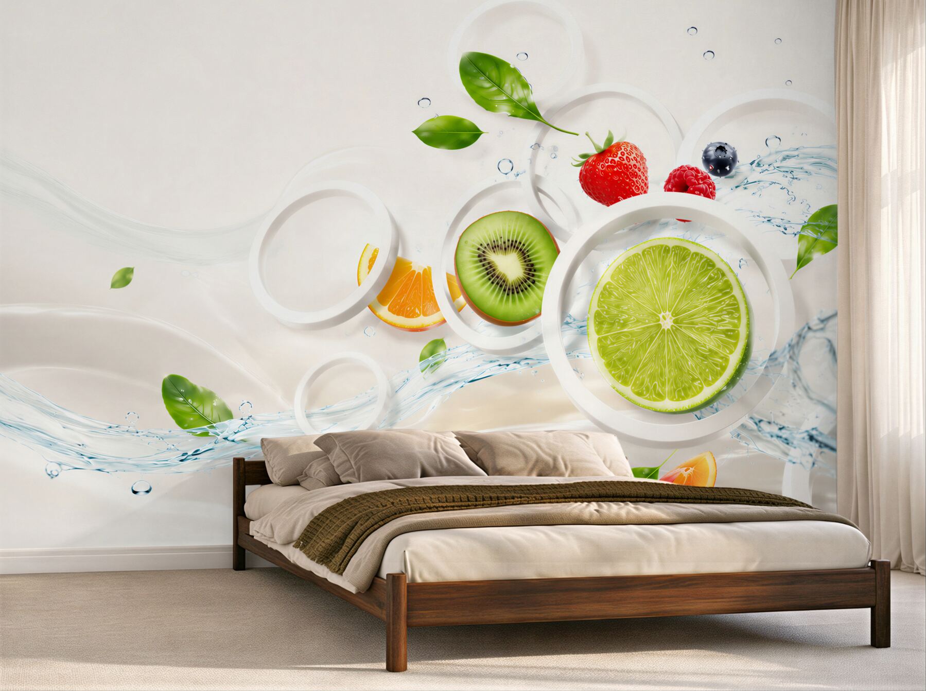Fototapeta owoce cytrusy kiwi i truskawki z wodą?v23