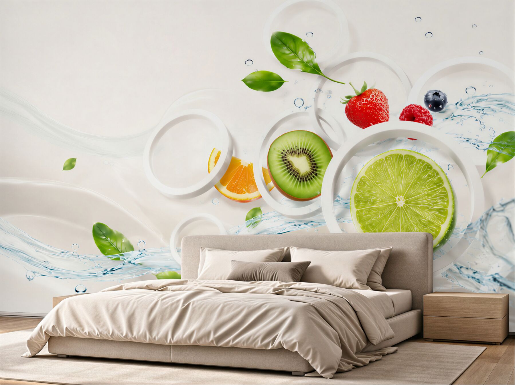 Fototapeta owoce cytrusy kiwi i truskawki z wodą?v23