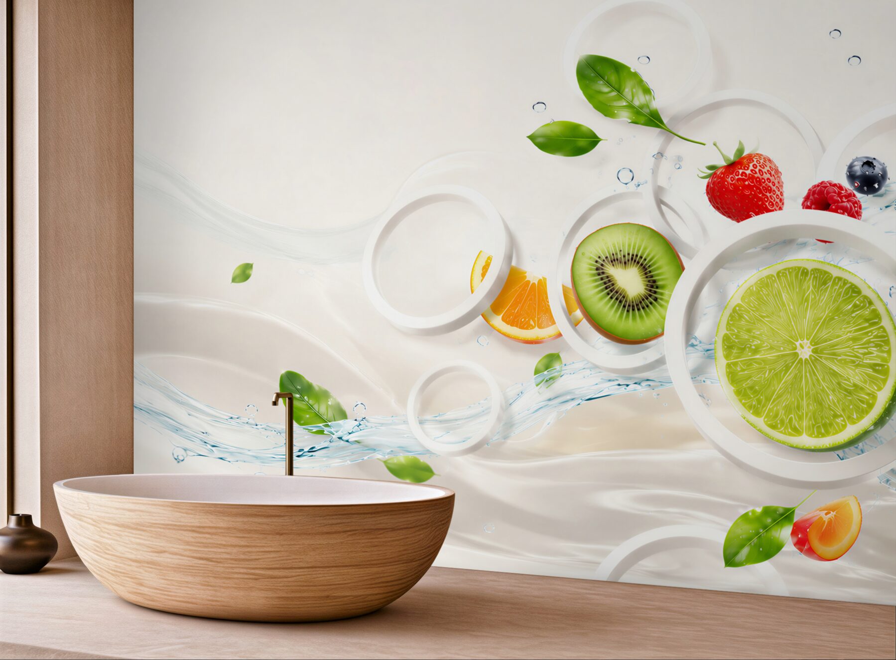 Fototapeta owoce cytrusy kiwi i truskawki z wodą?v23
