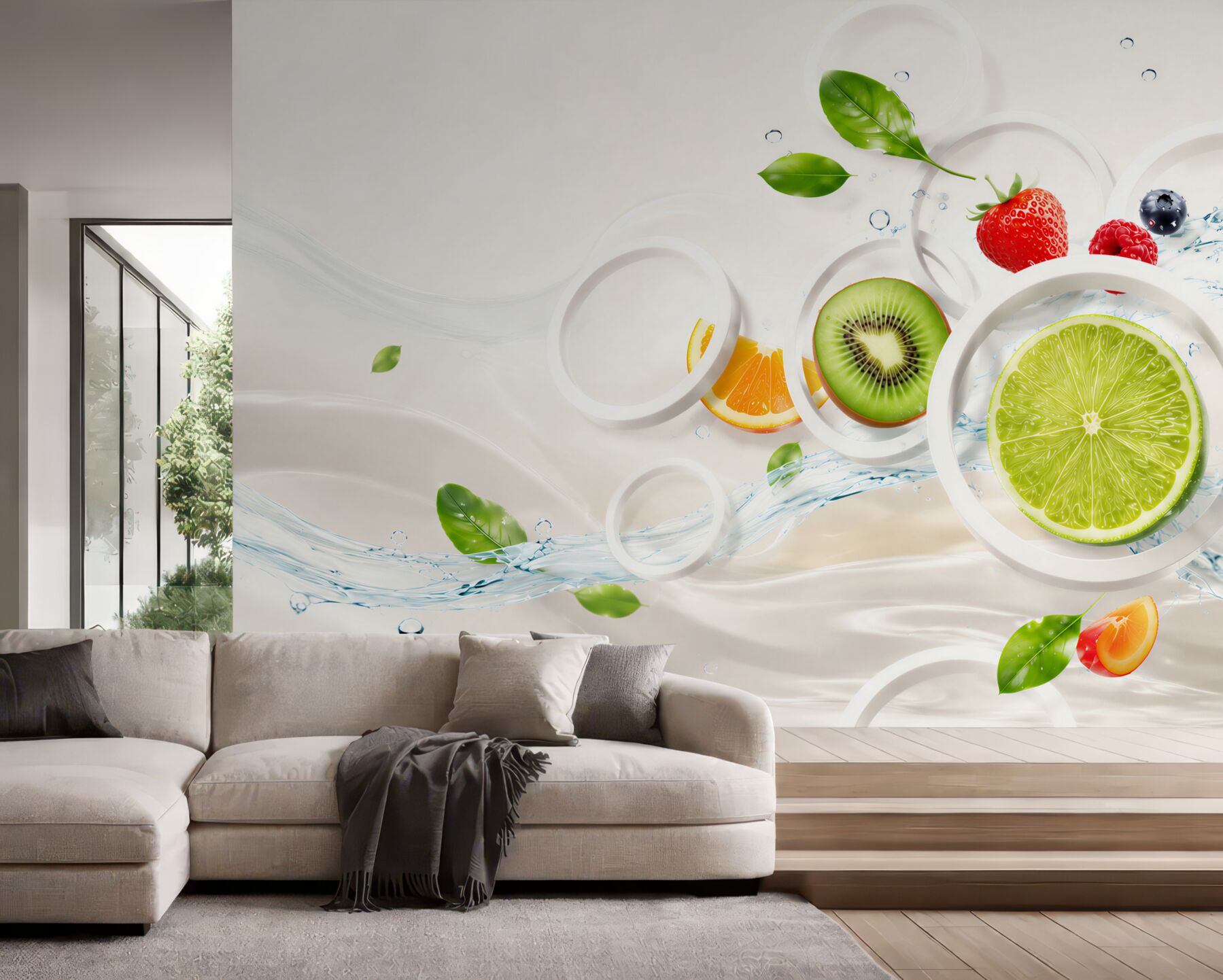 Fototapeta owoce cytrusy kiwi i truskawki z wodą?v23