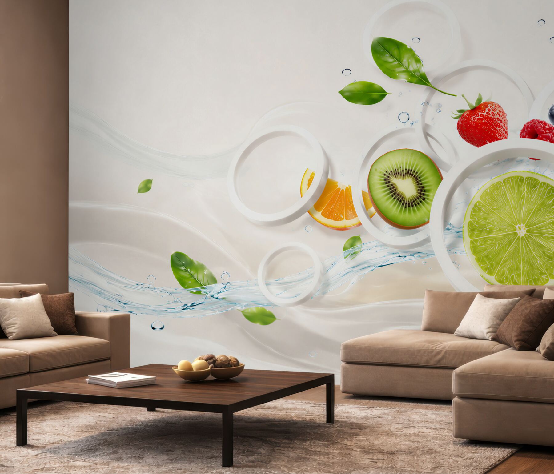 Fototapeta owoce cytrusy kiwi i truskawki z wodą?v23