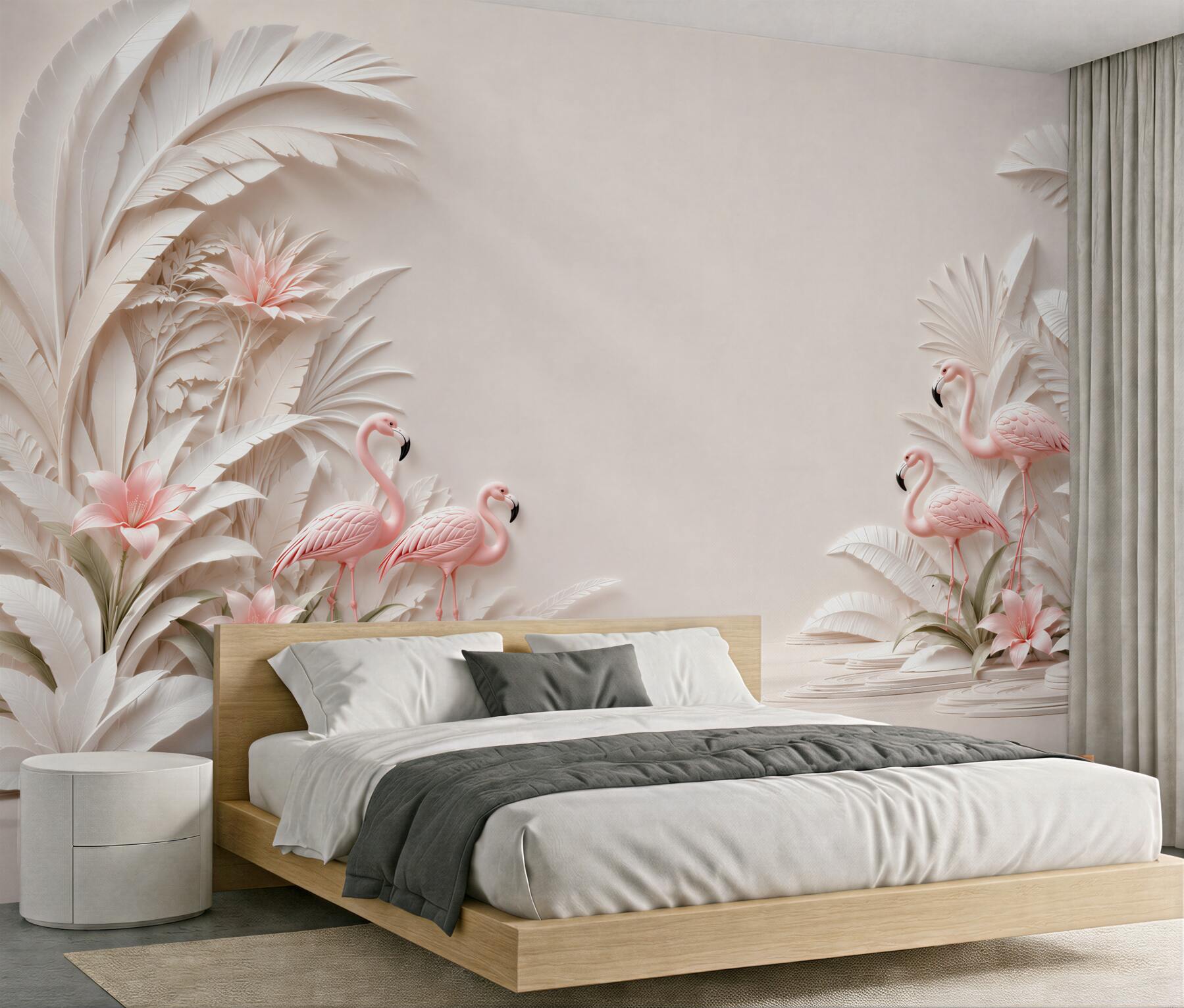 Fototapeta różowe flamingi w tropikalnych liściach pastelowa?v23