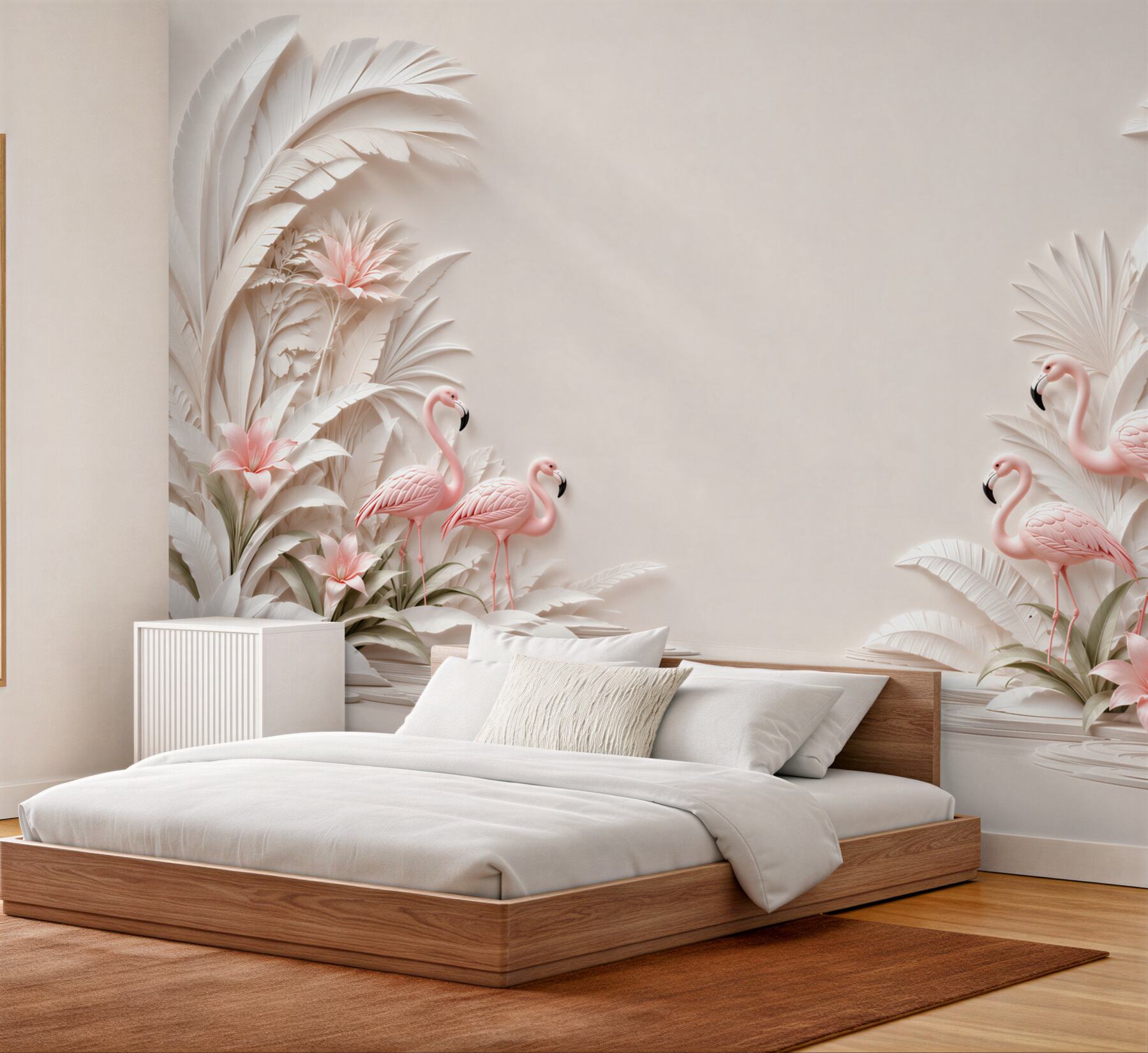 Fototapeta różowe flamingi w tropikalnych liściach pastelowa?v23