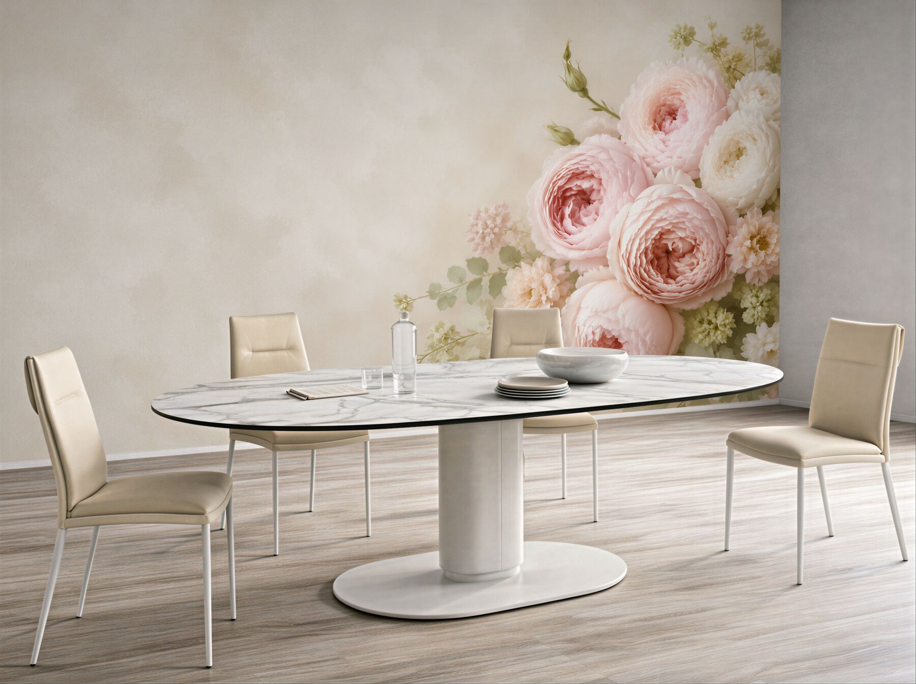 Fototapeta pastelowe piwonie i róże na jasnym eleganckim tle?v23