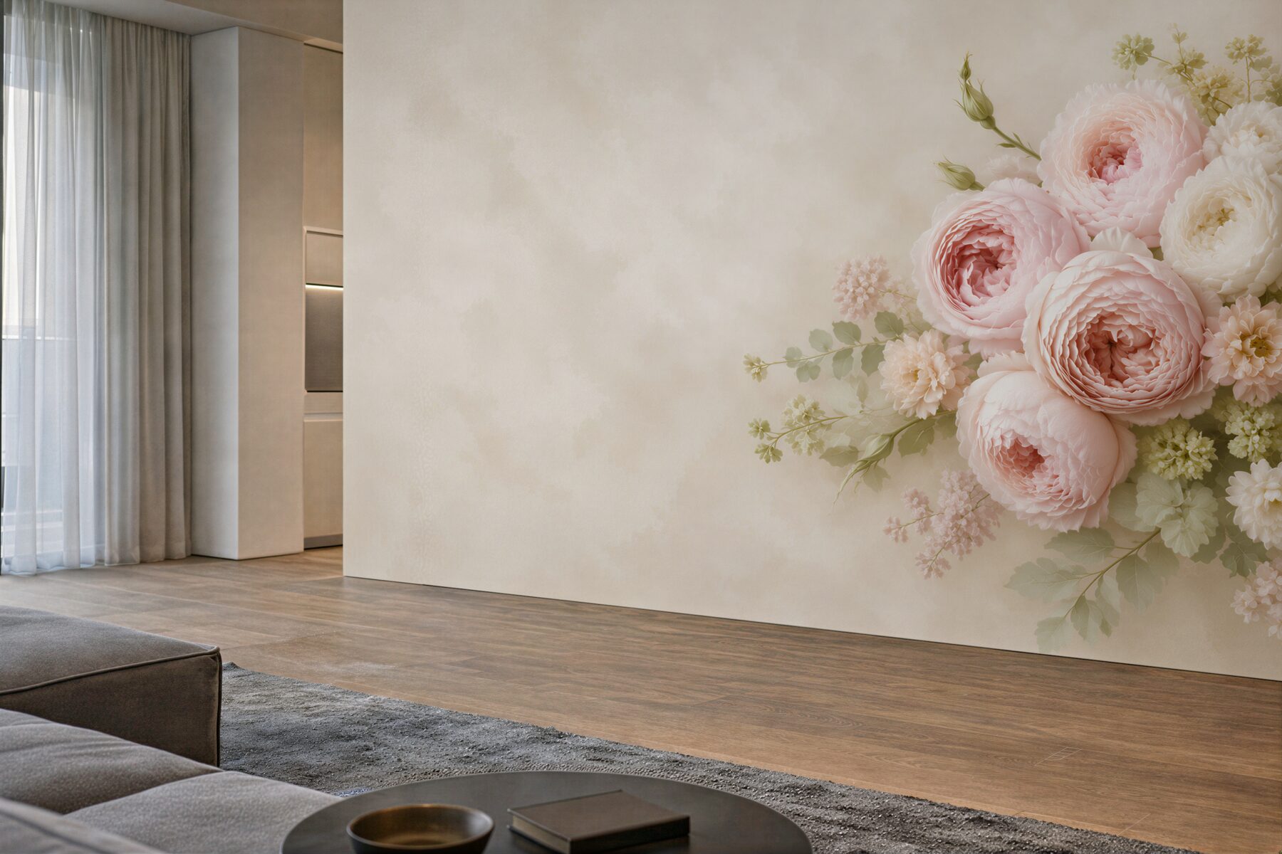 Fototapeta pastelowe piwonie i róże na jasnym eleganckim tle?v23