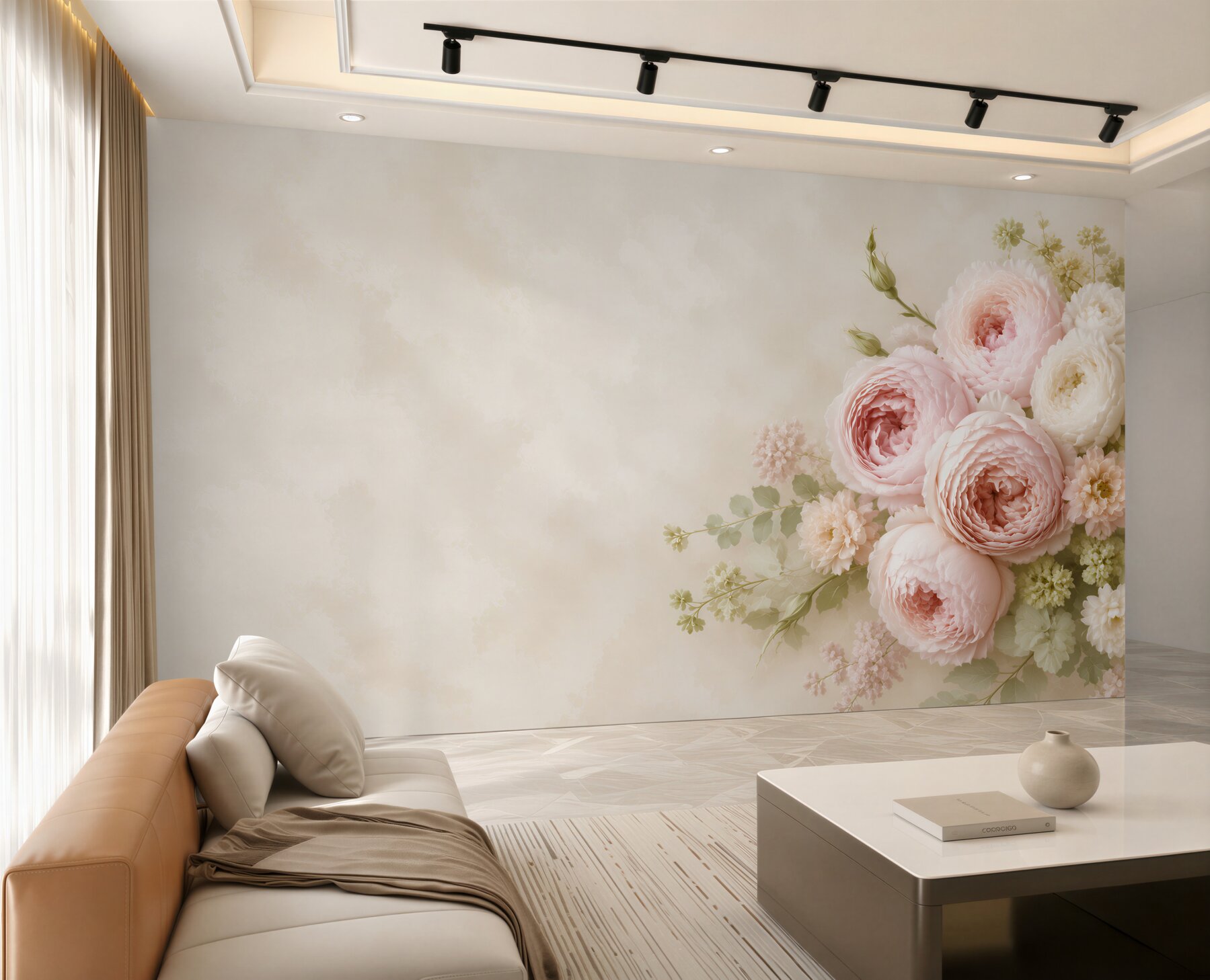 Fototapeta pastelowe piwonie i róże na jasnym eleganckim tle?v23