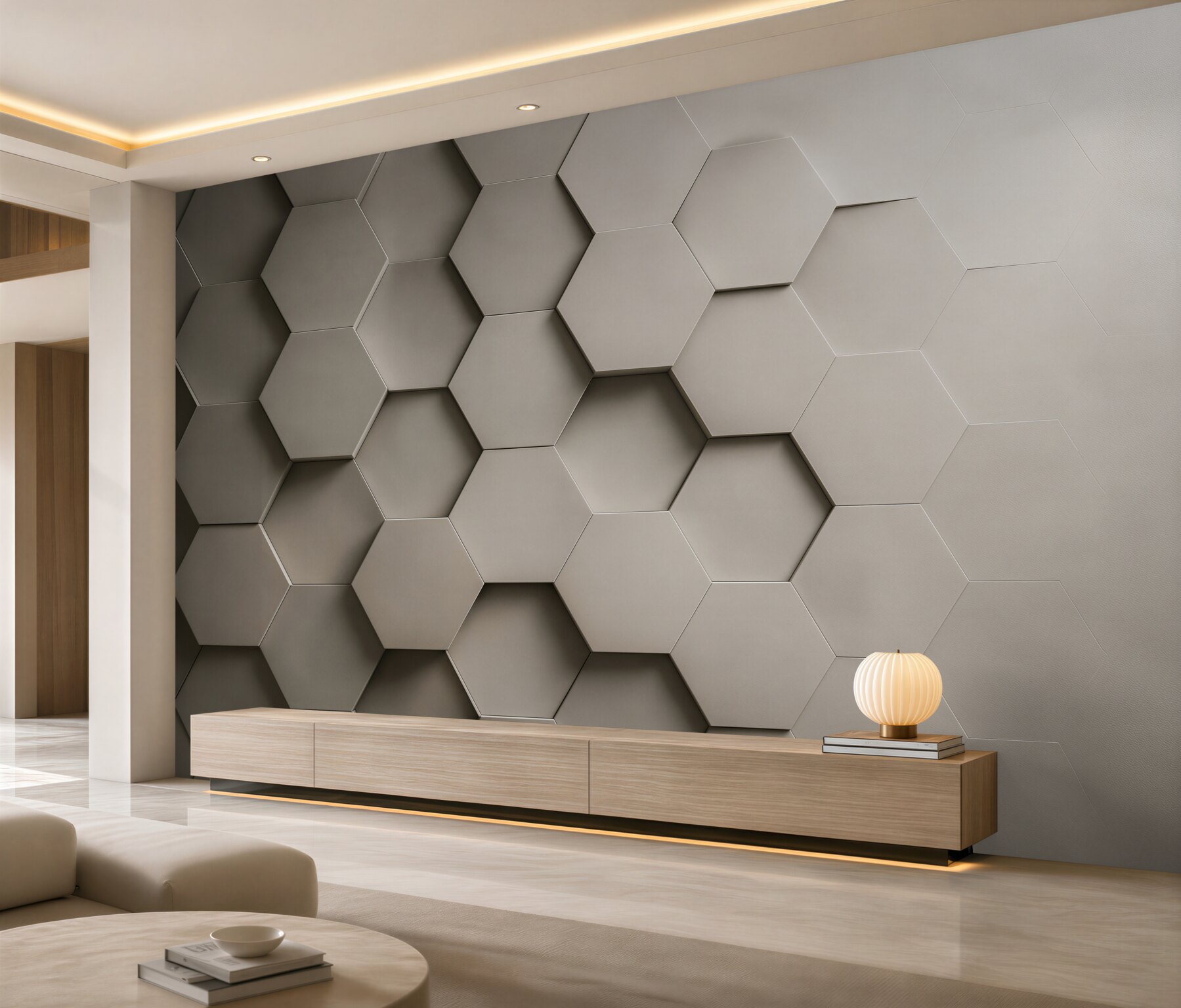Fototapeta geometryczne heksagony 3D beżowe nowoczesne?v23