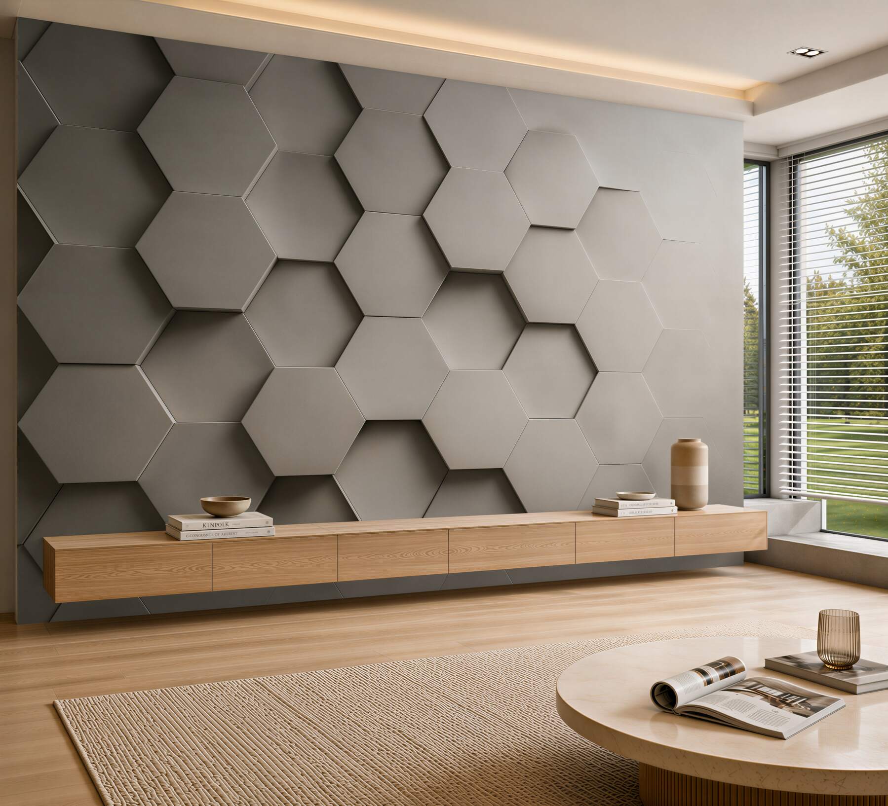 Fototapeta geometryczne heksagony 3D beżowe nowoczesne?v23