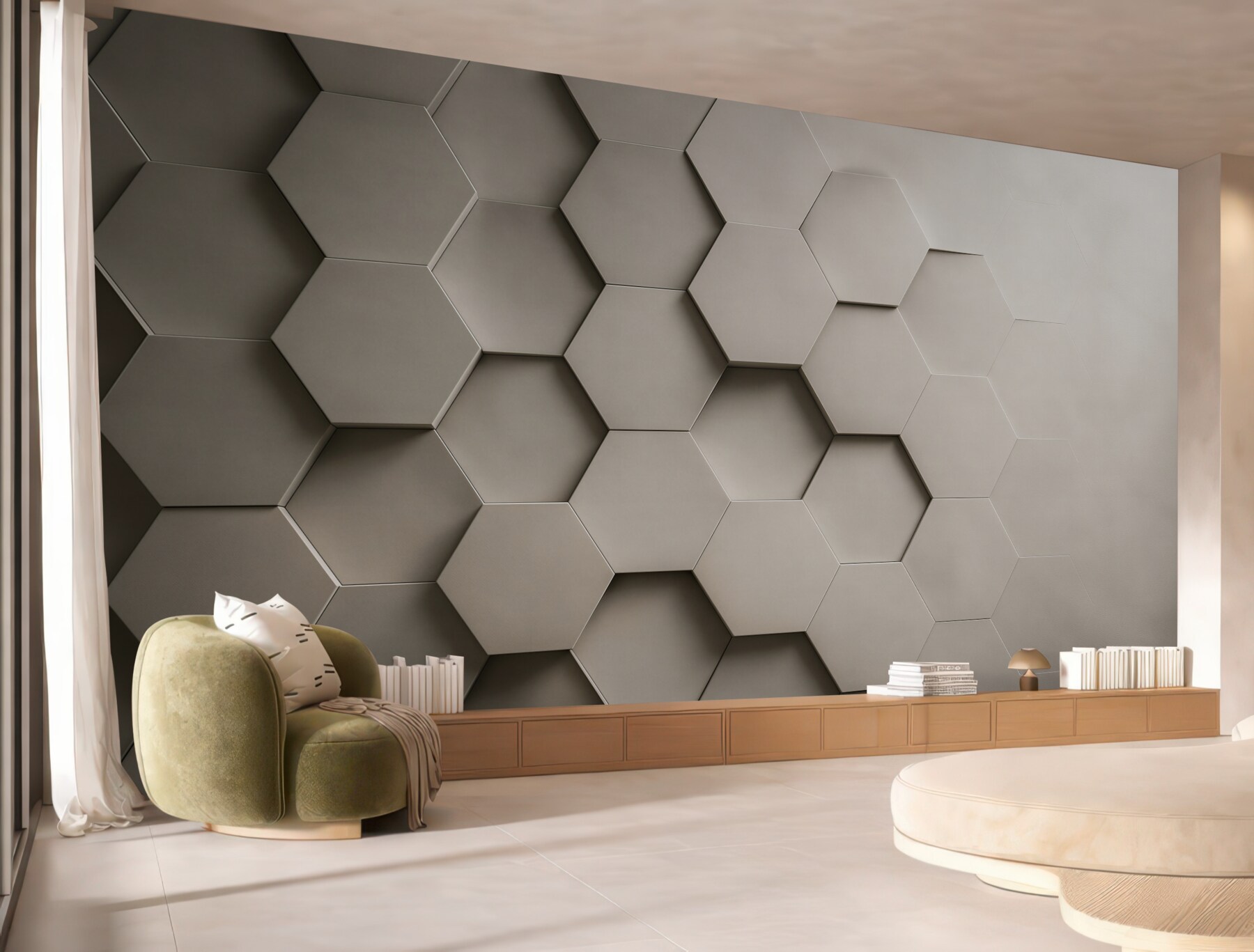 Fototapeta geometryczne heksagony 3D beżowe nowoczesne?v23
