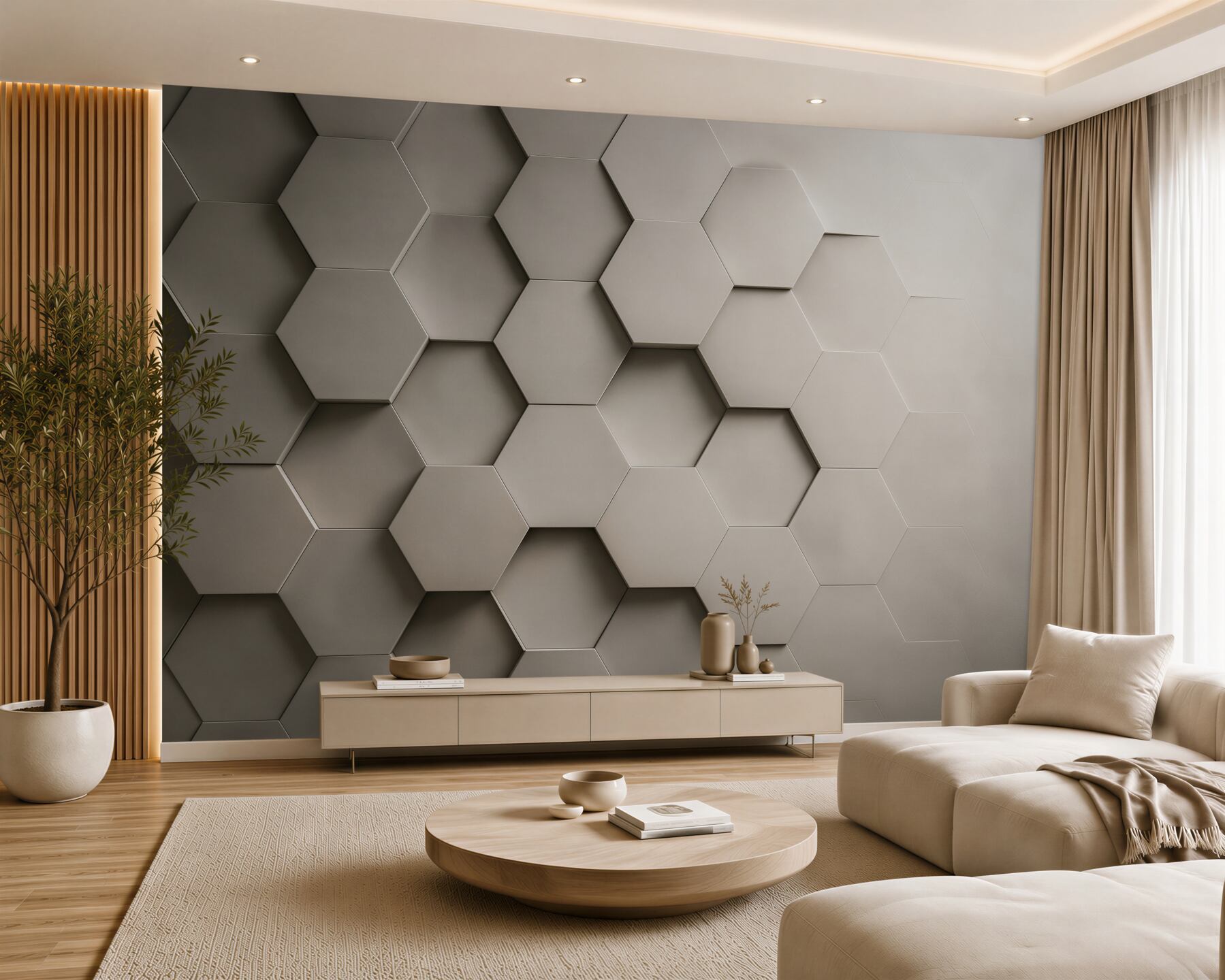 Fototapeta geometryczne heksagony 3D beżowe nowoczesne?v23