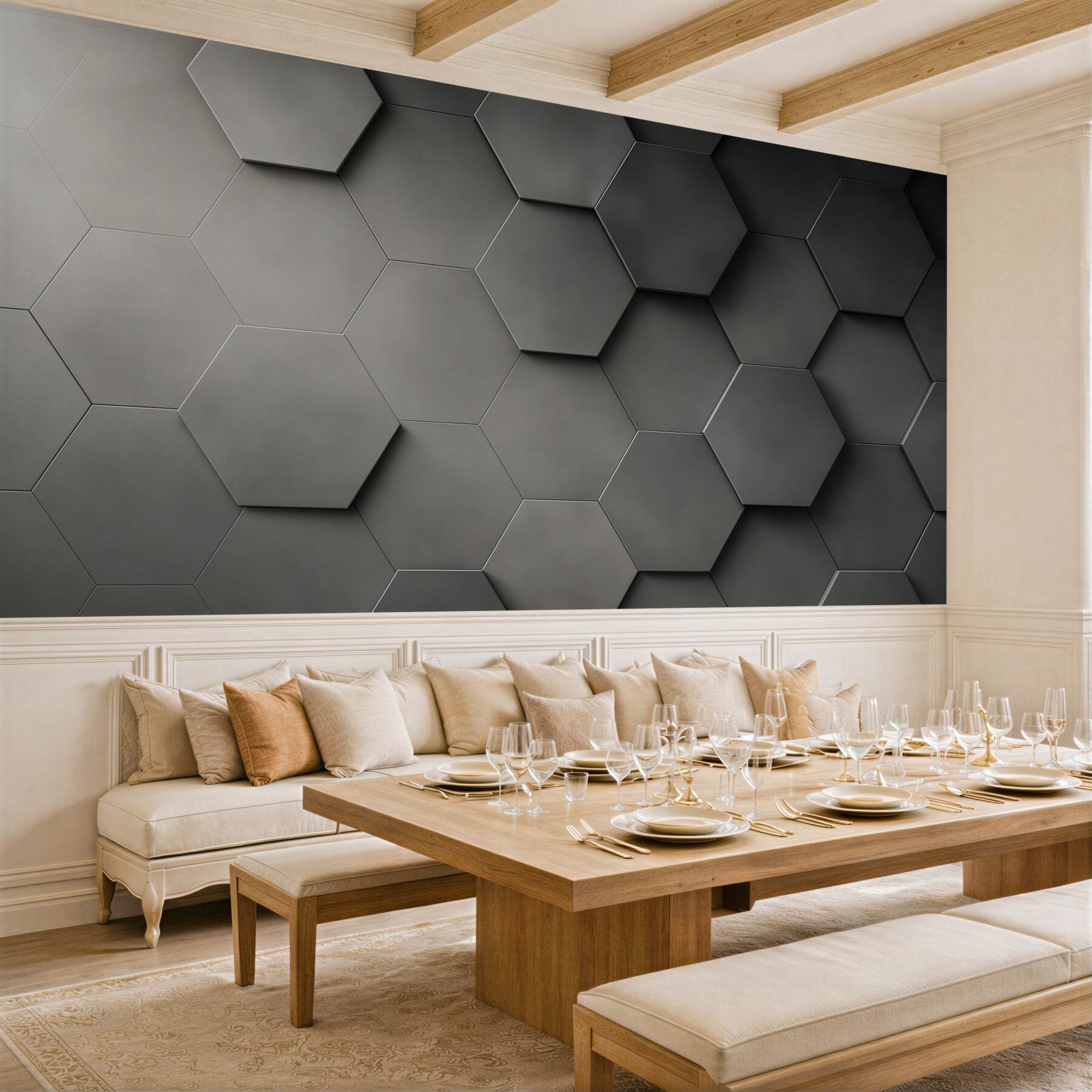 Fototapeta geometryczne heksagony 3D grafitowe loftowe?v23