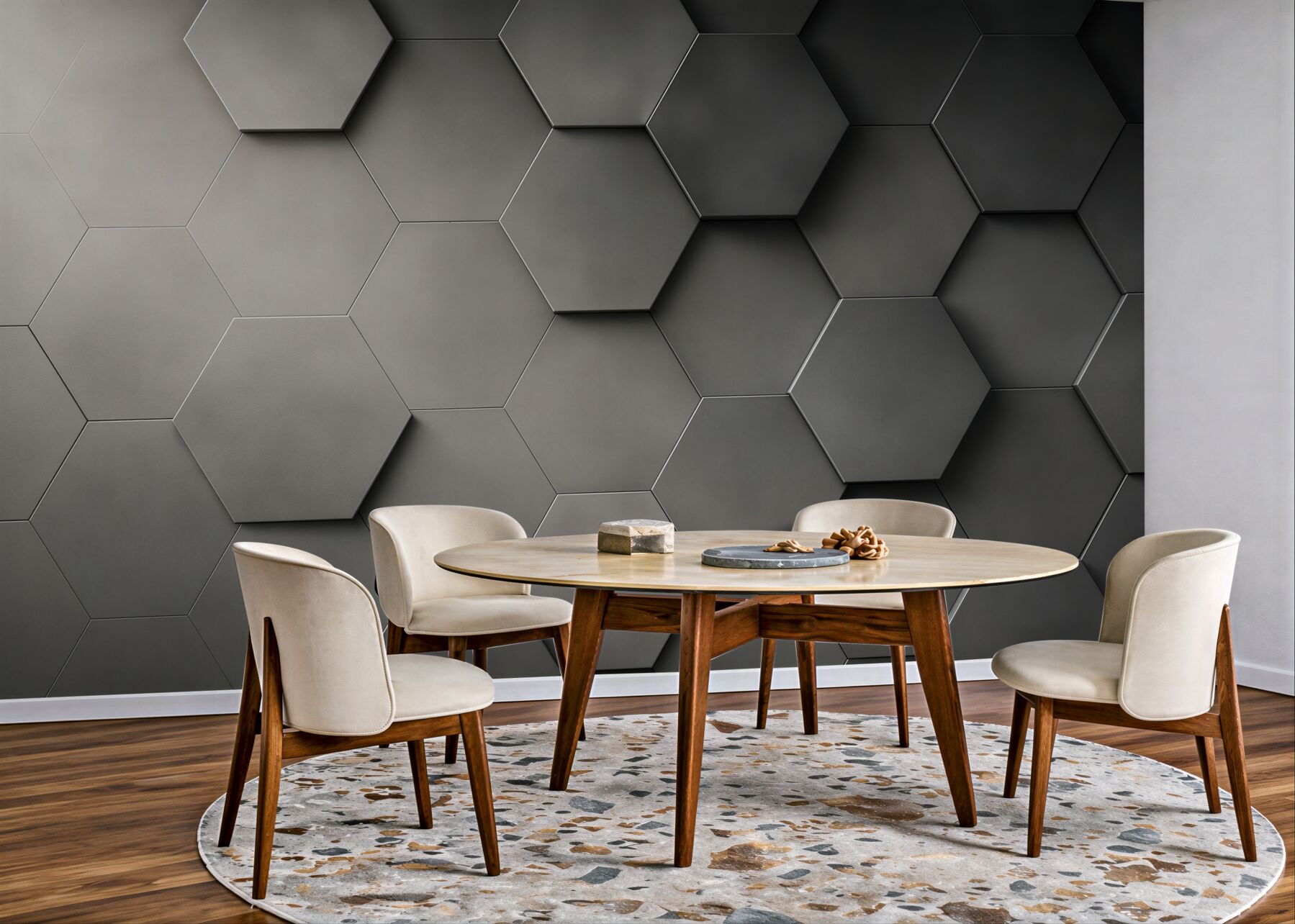 Fototapeta geometryczne heksagony 3D grafitowe loftowe?v23