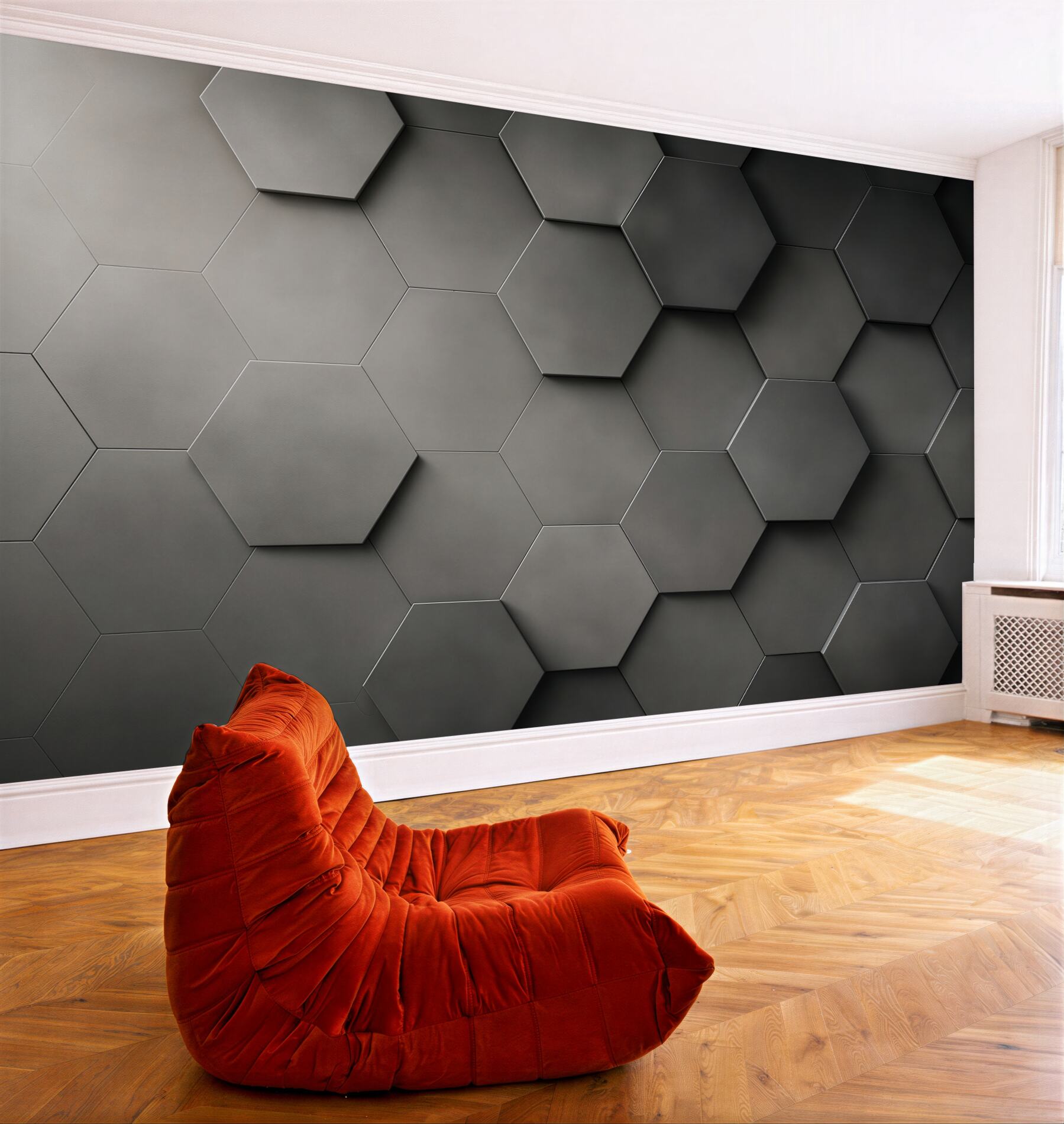 Fototapeta geometryczne heksagony 3D grafitowe loftowe?v23