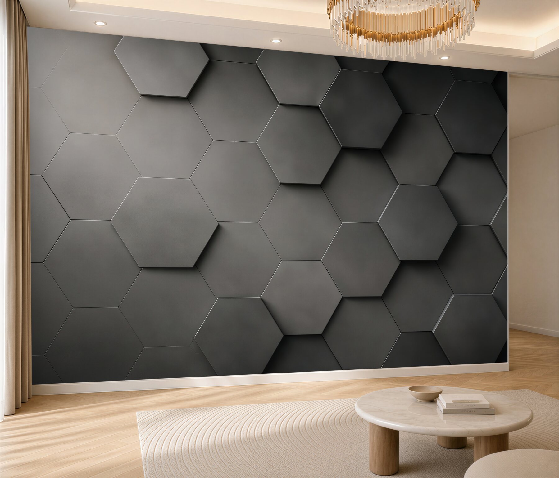 Fototapeta geometryczne heksagony 3D grafitowe loftowe